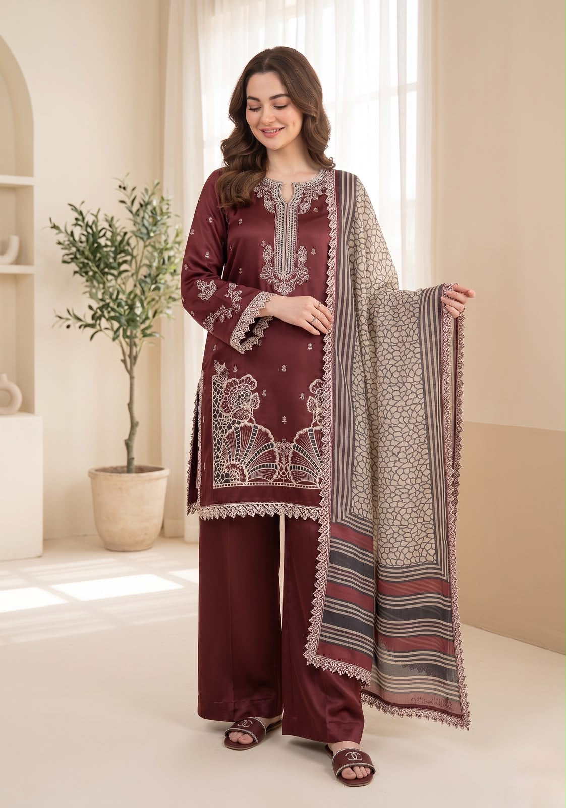 Embroidery Luxury Shamooz Silk Dress