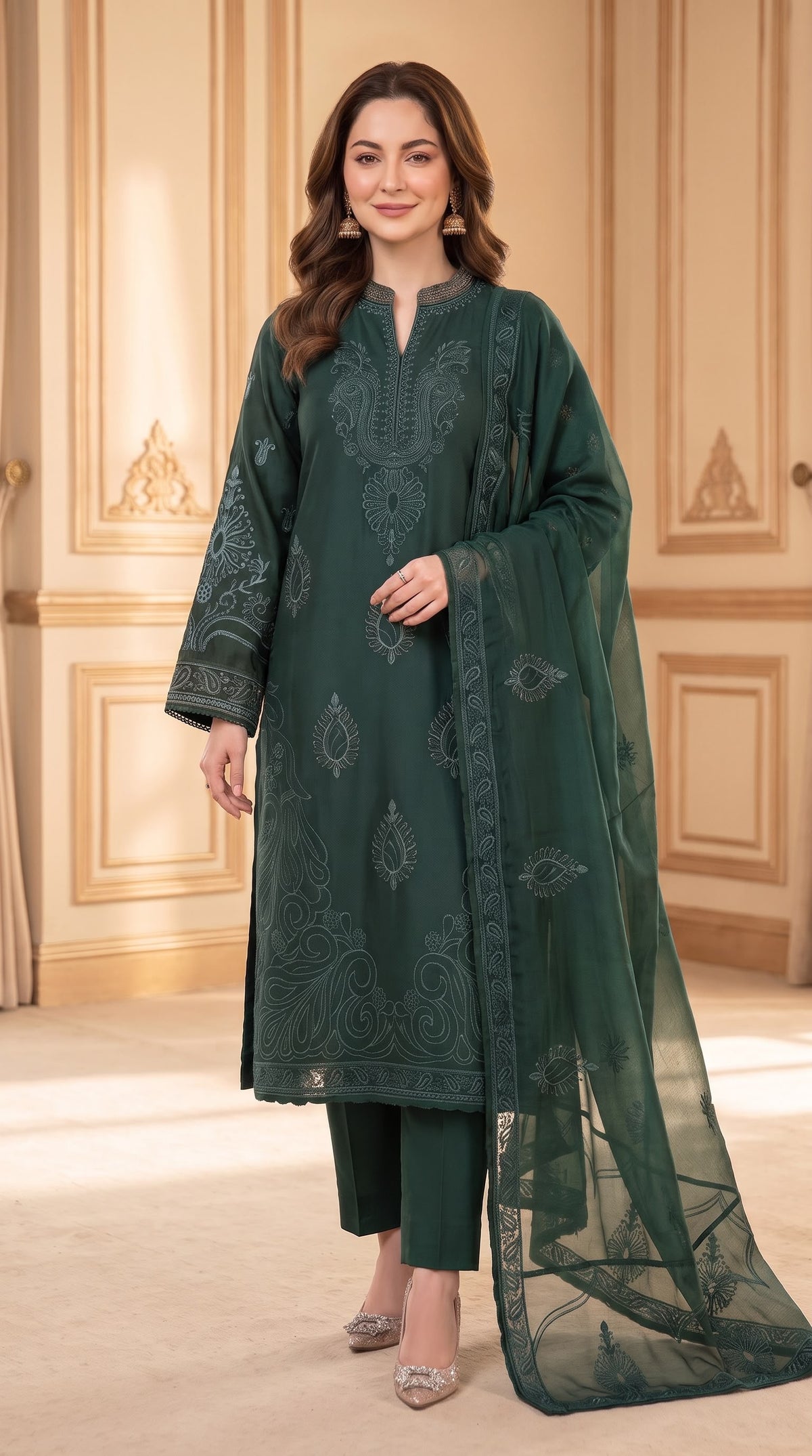 Embroidered Luxury Shamooz Silk Dress