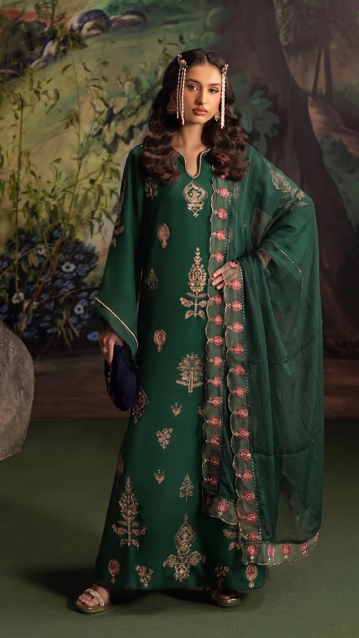 Embroidered Luxury Shamooz Silk Dress