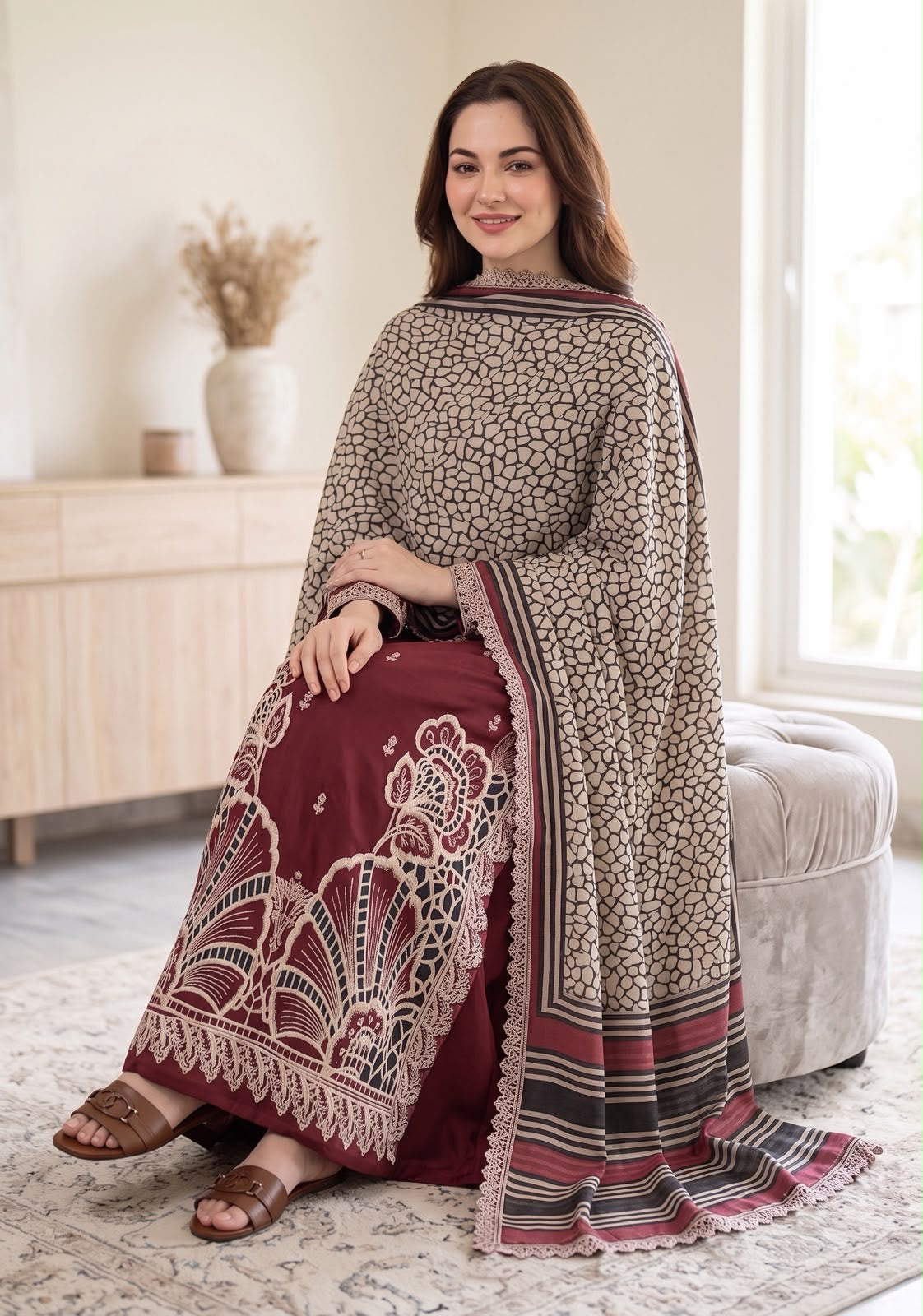 Embroidery Luxury Shamooz Silk Dress