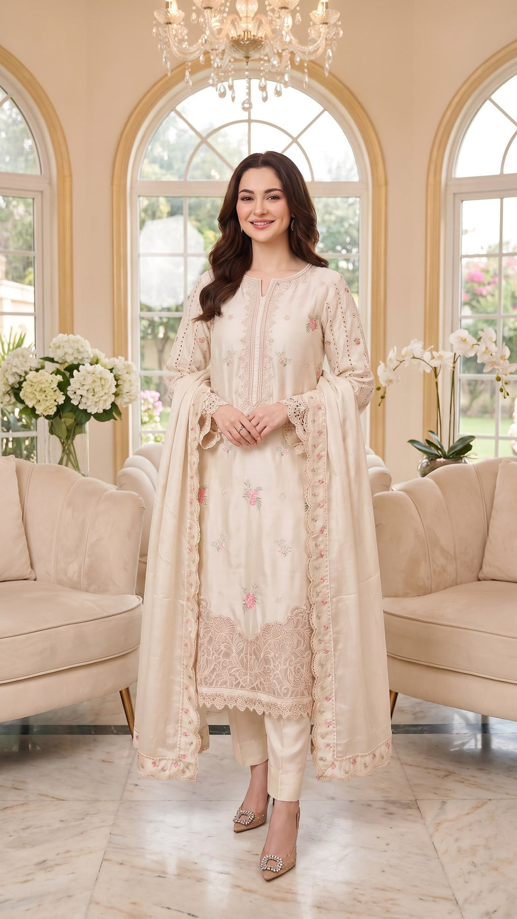 Embroidered Luxury Shamooz Silk Dress