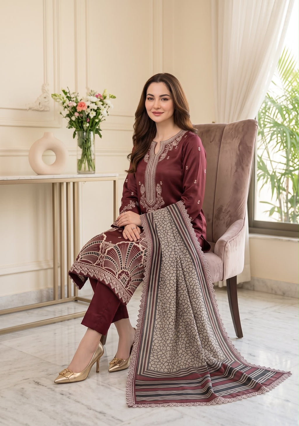 Embroidery Luxury Shamooz Silk Dress