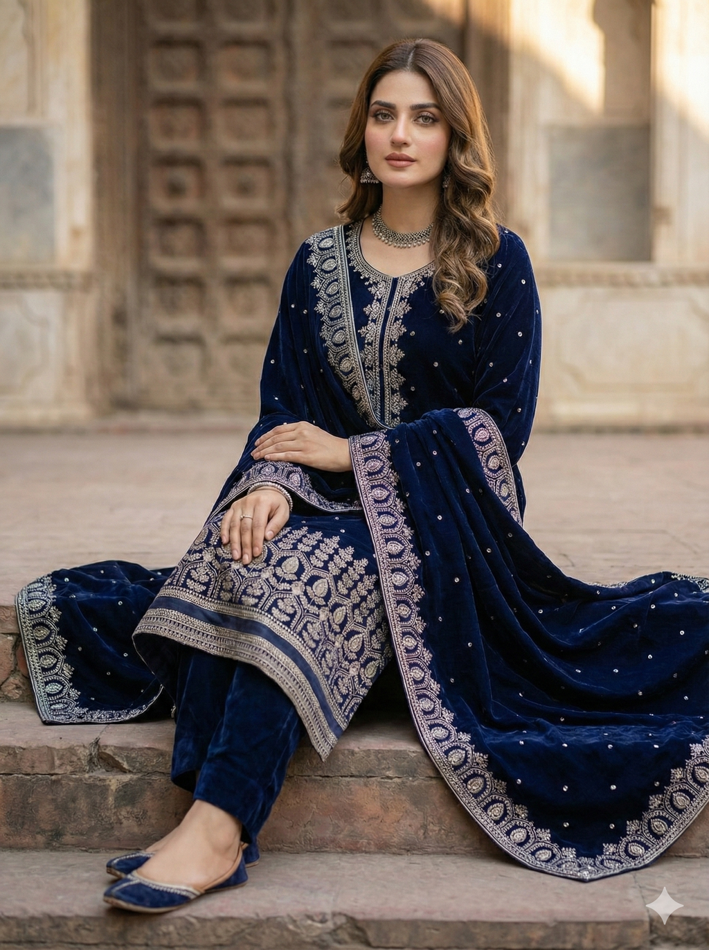 Embroidered Velvet 3 pc Suit