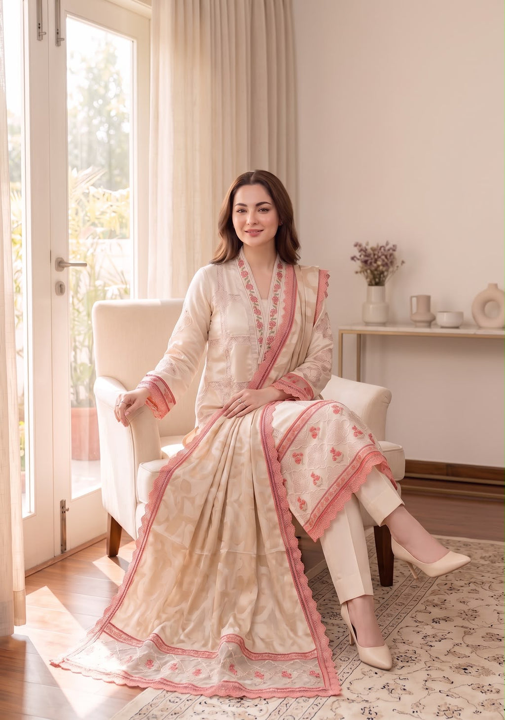 Embroidered Luxury Shamooz Silk Dress