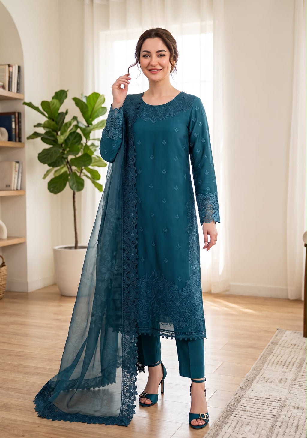 Embroidered Shamooz Silk Luxury Dress