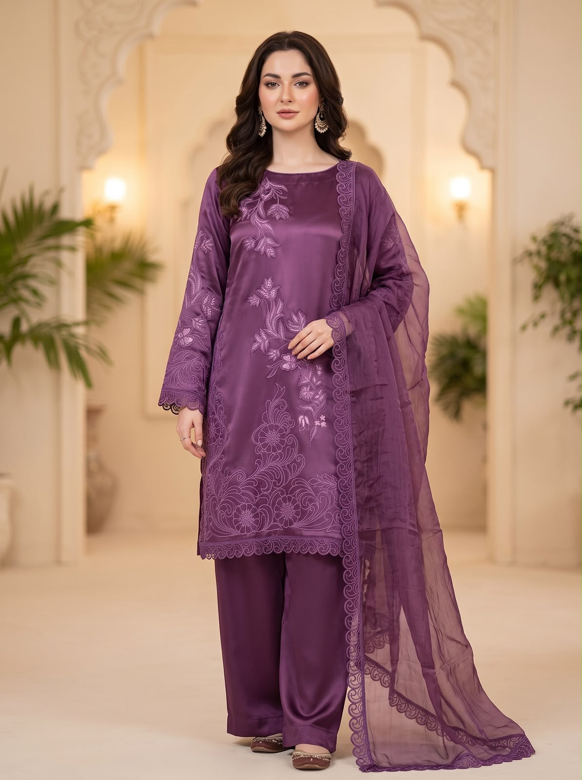 Embroidered Luxury Shamooz Silk Dress