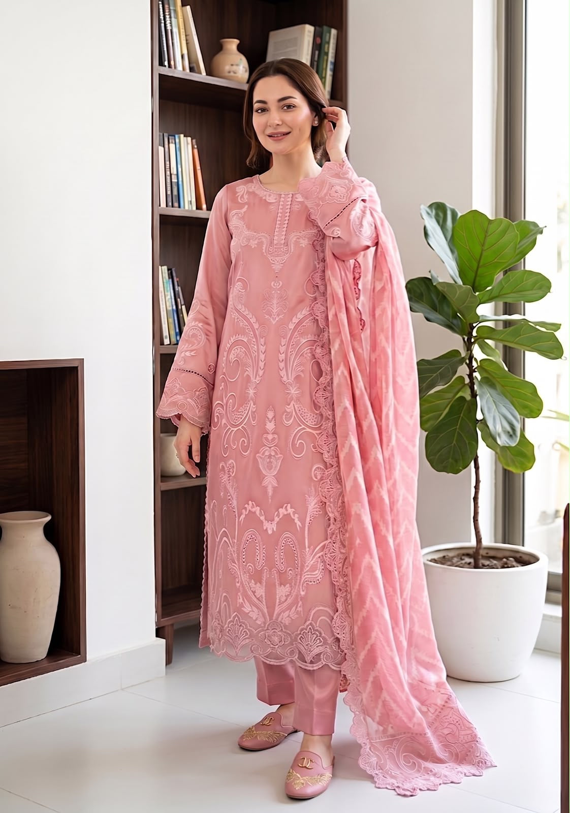 Embroidered Luxury Shamooz Silk Dress