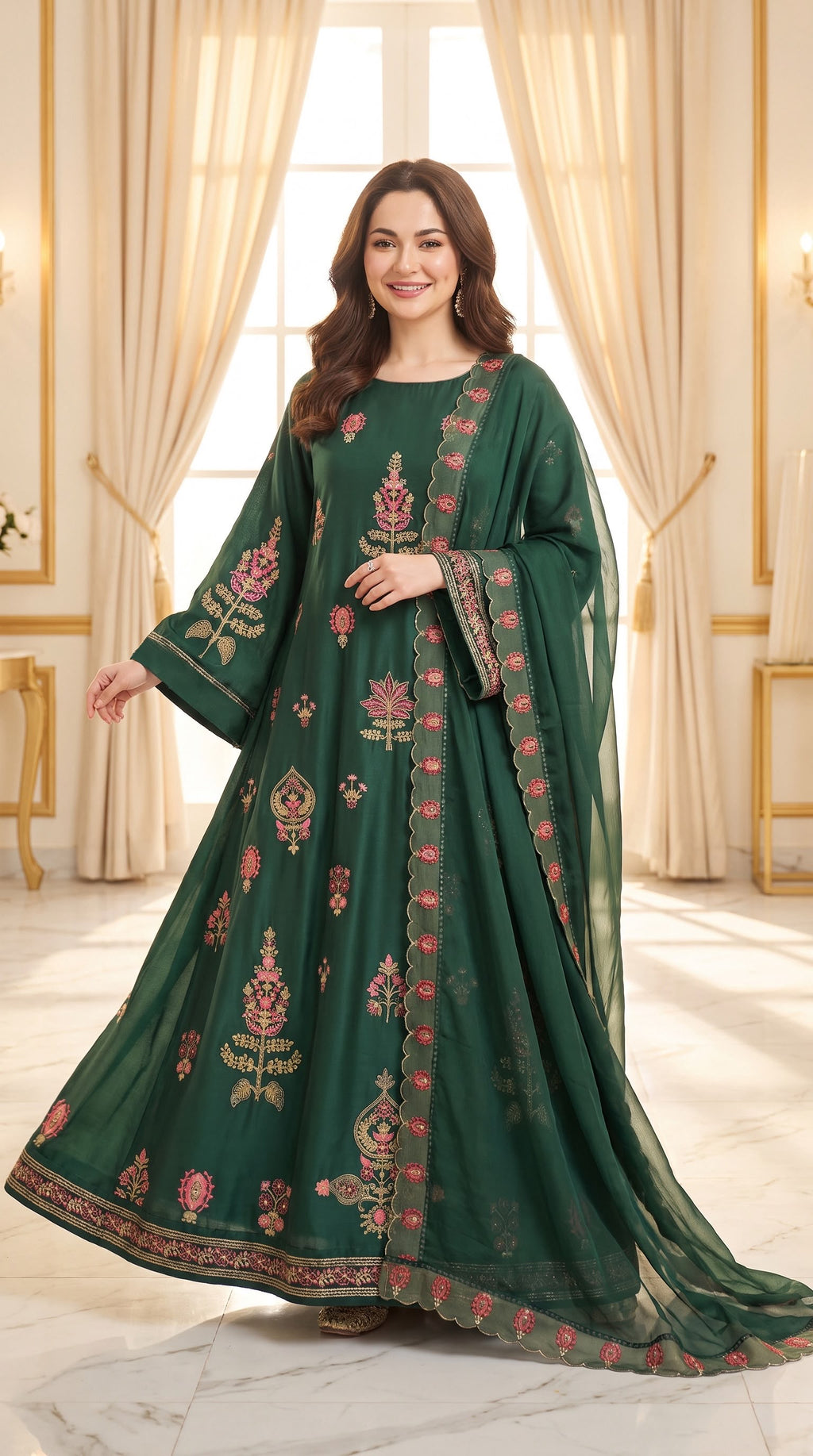 Embroidered Luxury Shamooz Silk Dress