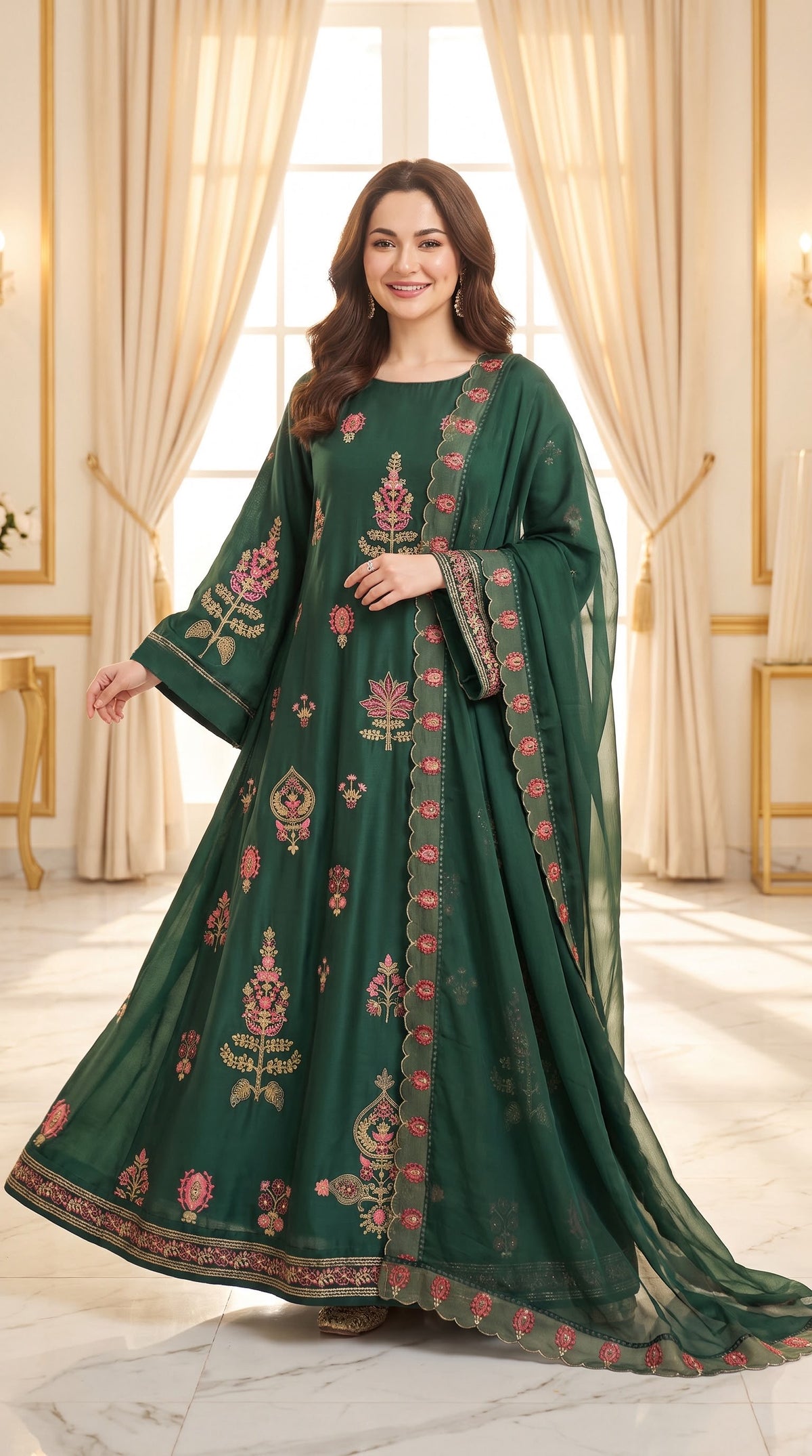 Embroidered Luxury Shamooz Silk Dress