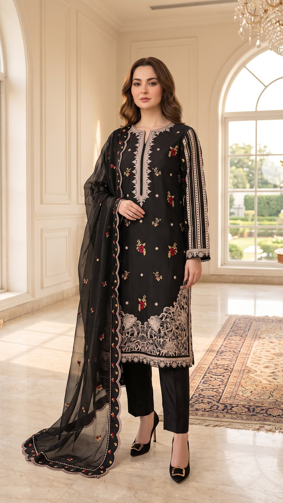 Embroidered Luxury shamooz Silk Dress