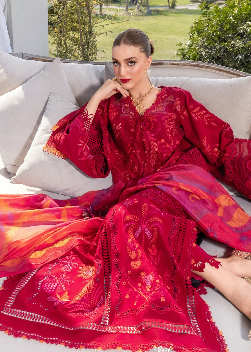 Crimson Embroidered Luxury Lawn