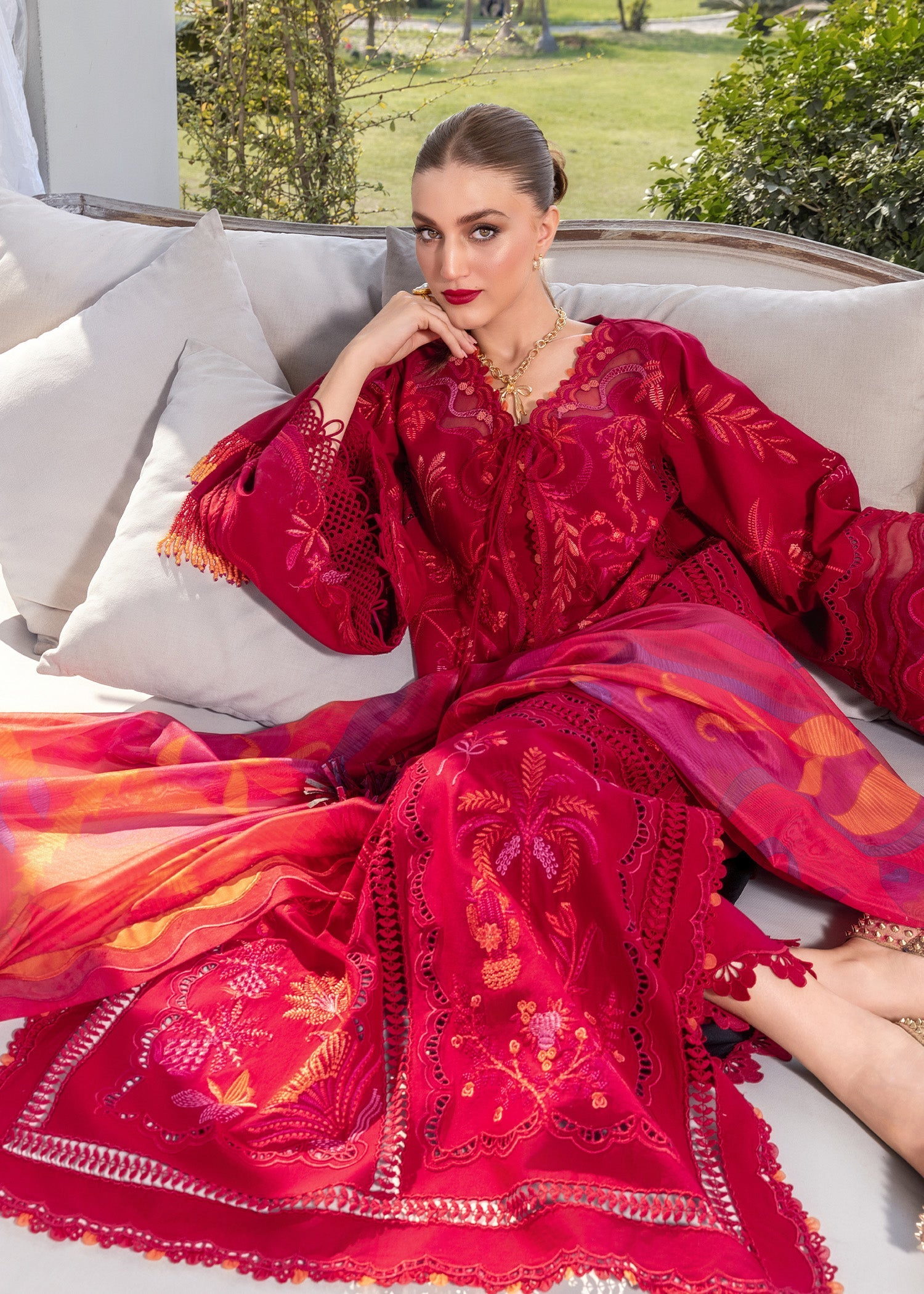 Crimson Embroidered Luxury Lawn