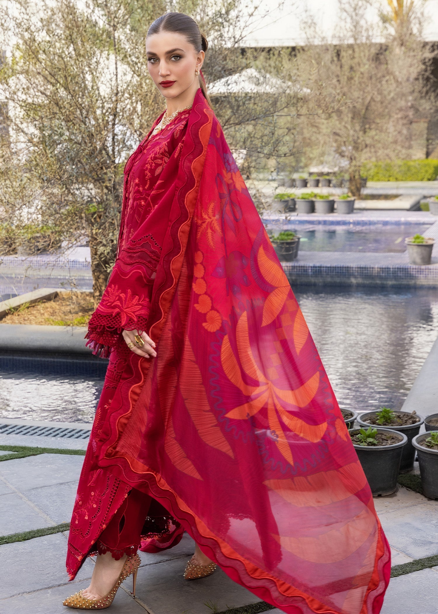 Crimson Embroidered Luxury Lawn