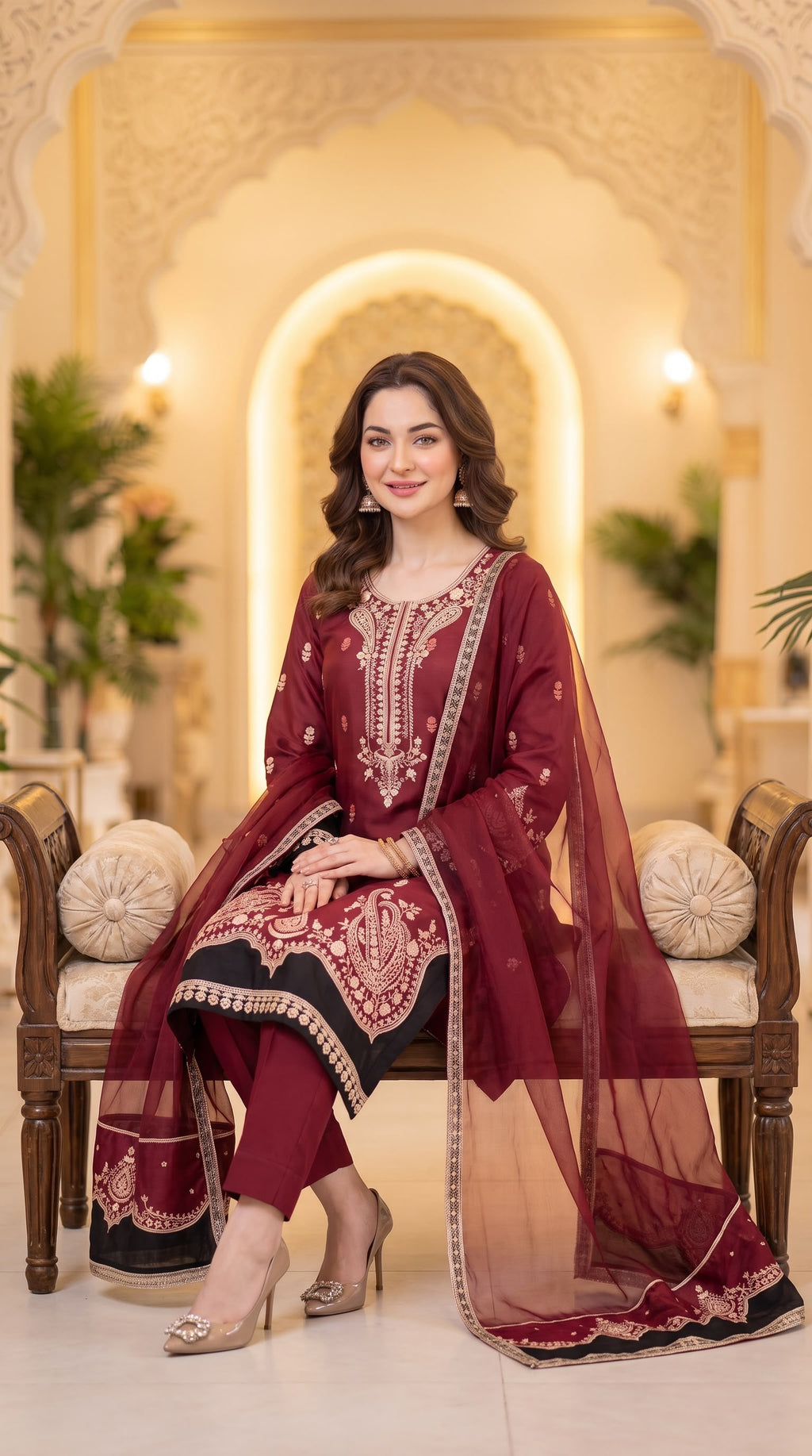 Embroidered Luxury Shamooz Silk Dress
