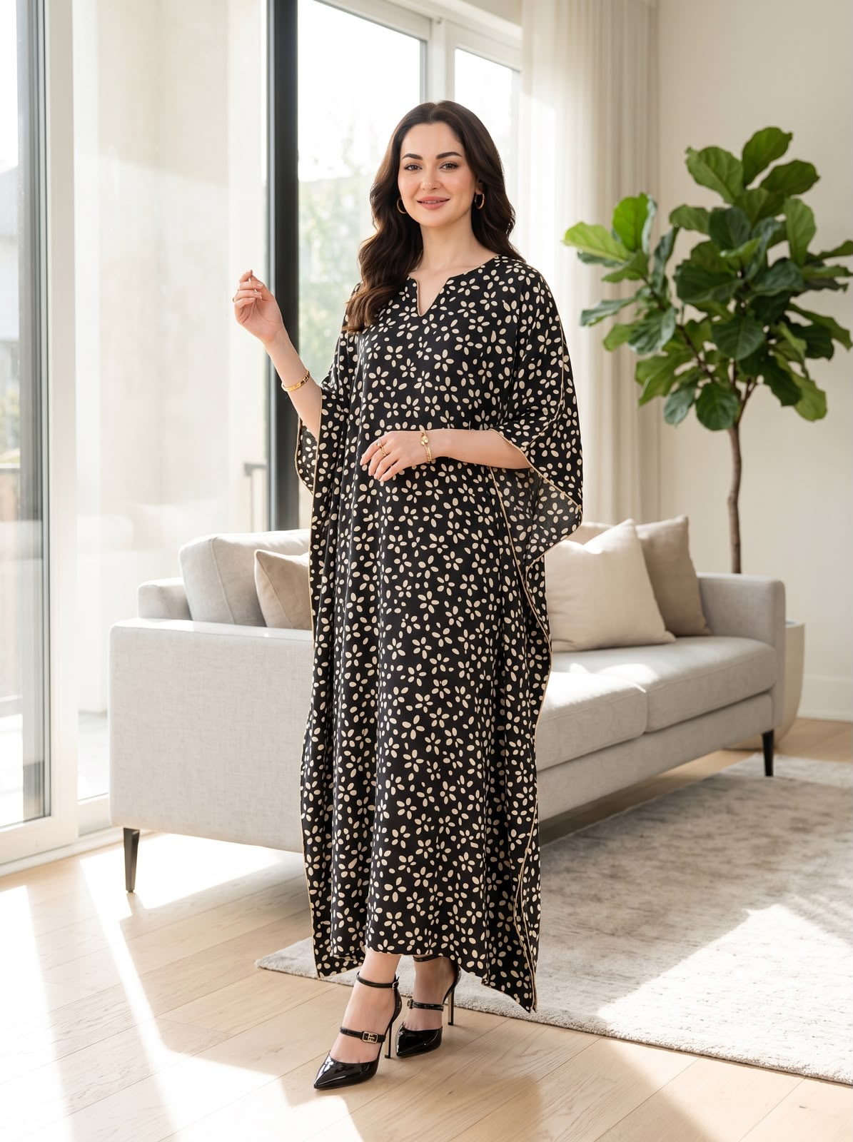 Chinese Pure Printed Chiffon Kaftan