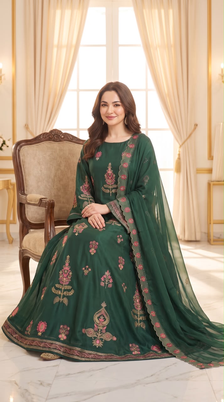 Embroidered Luxury Shamooz Silk Dress