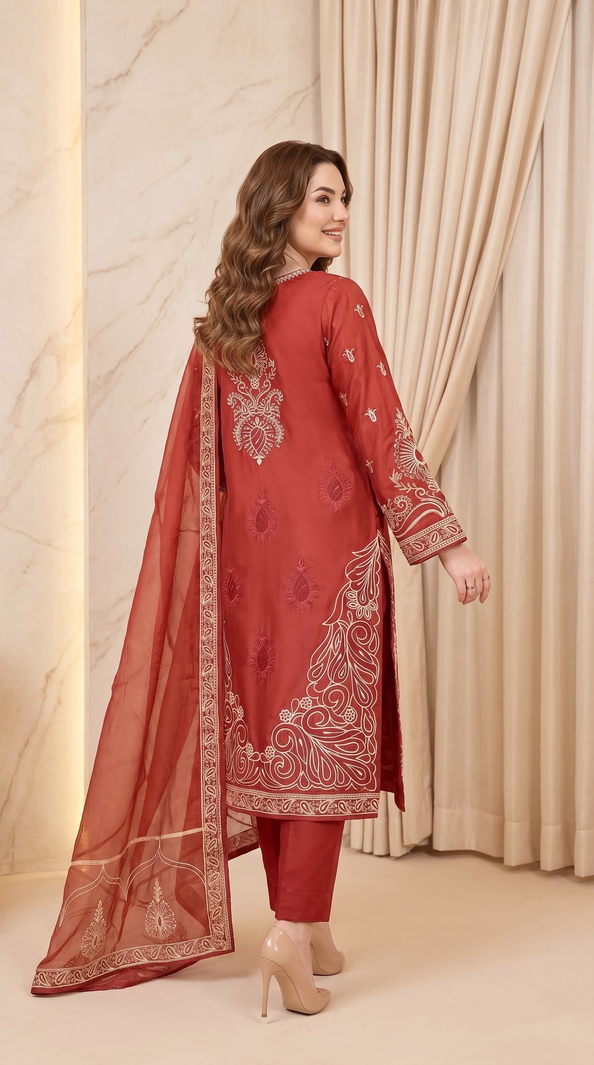 Embroidered Luxury Shamooz Silk Dress
