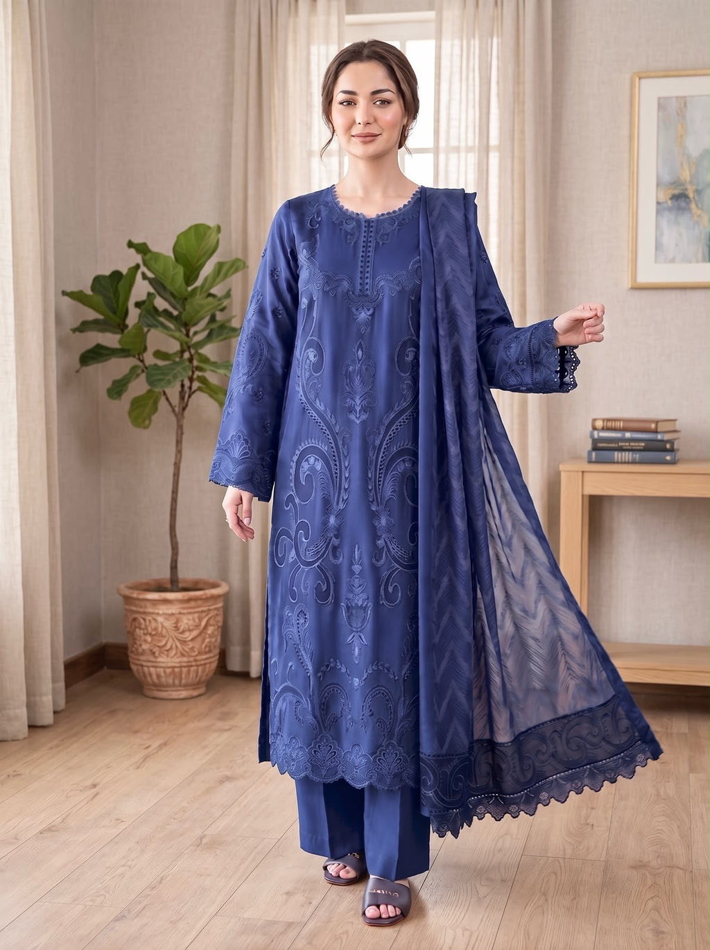 Embroidered Luxury Shamooz Silk Dress