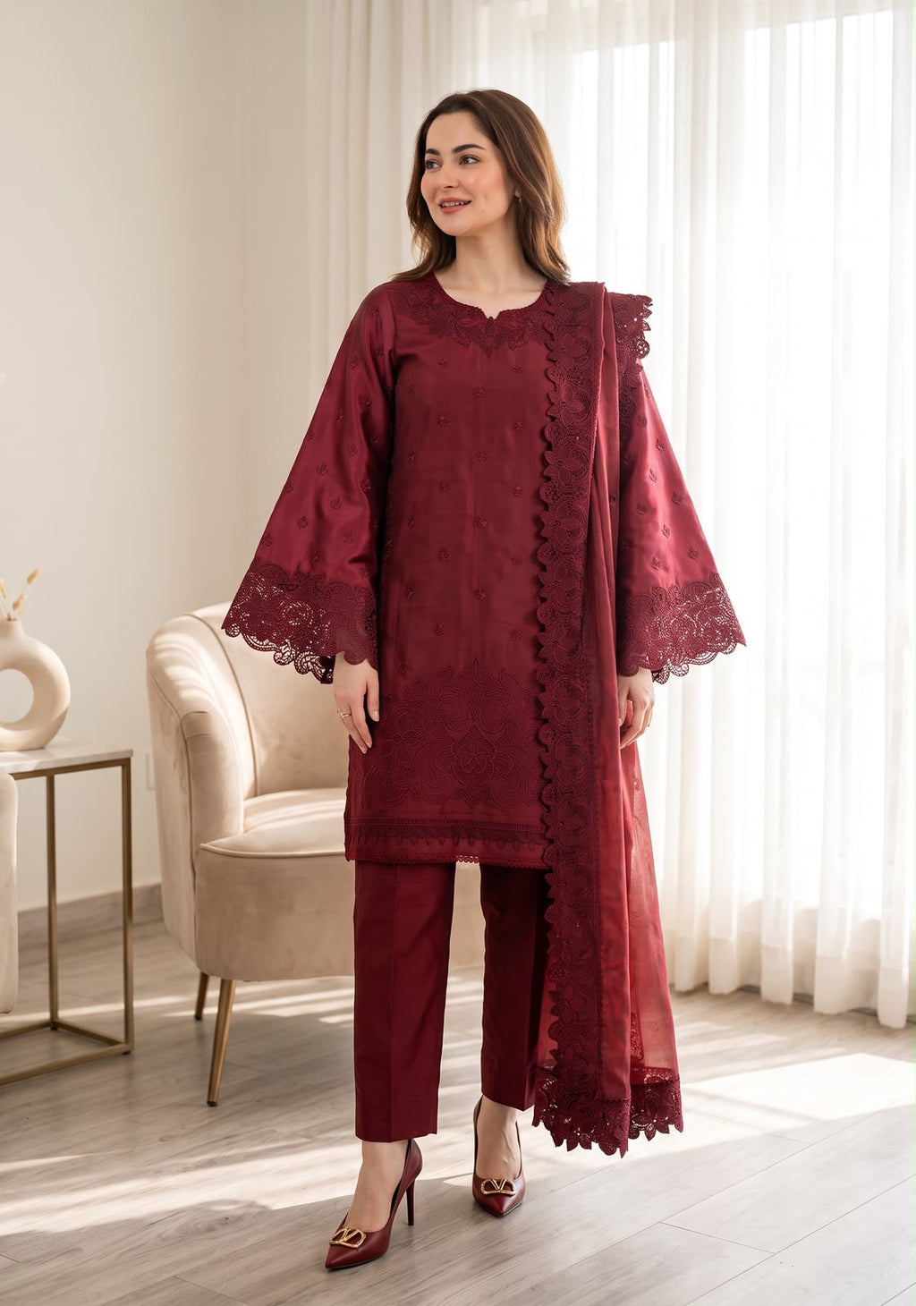 Embroidered Shamooz Silk Luxury Dress