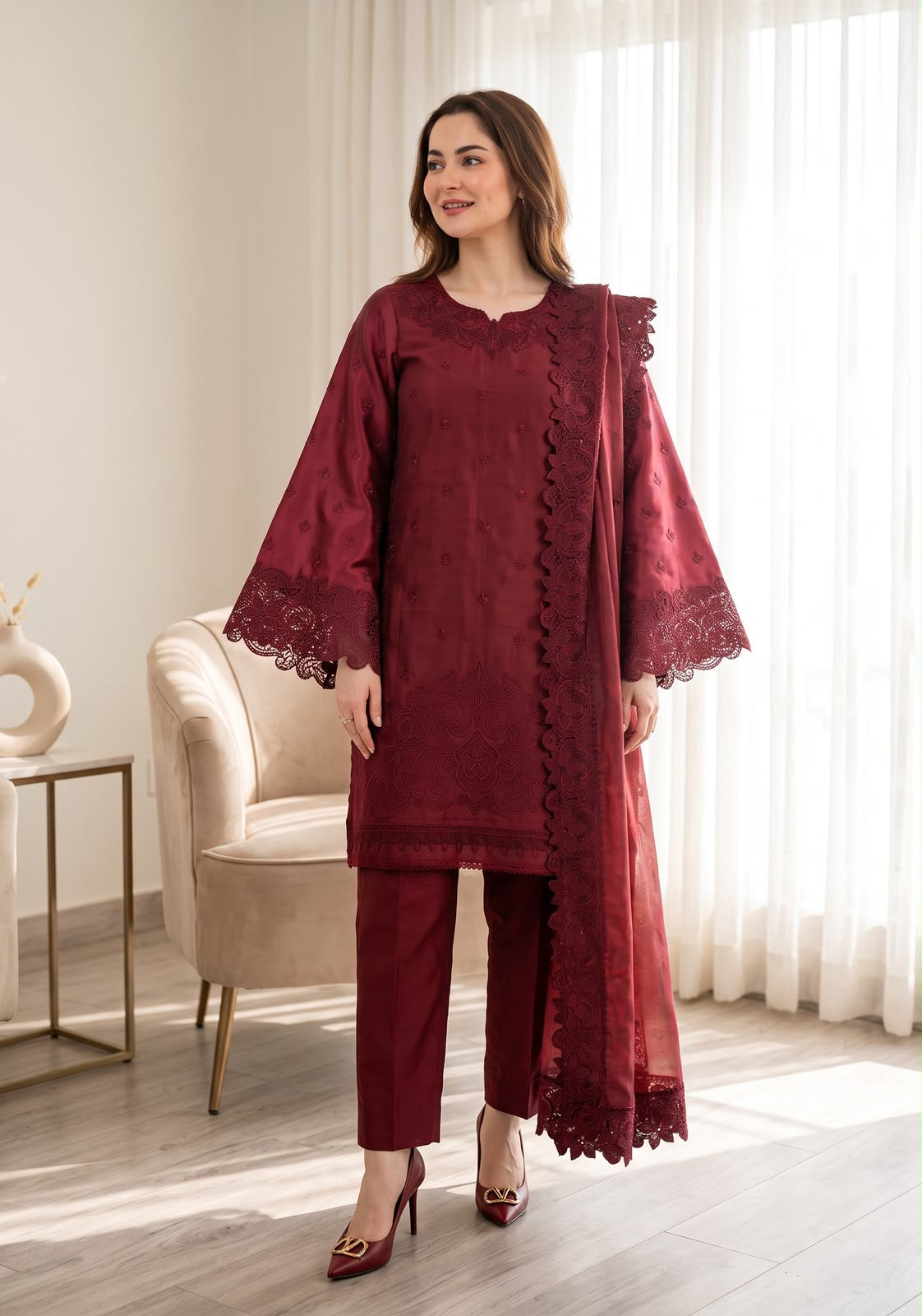 Embroidered Shamooz Silk Luxury Dress