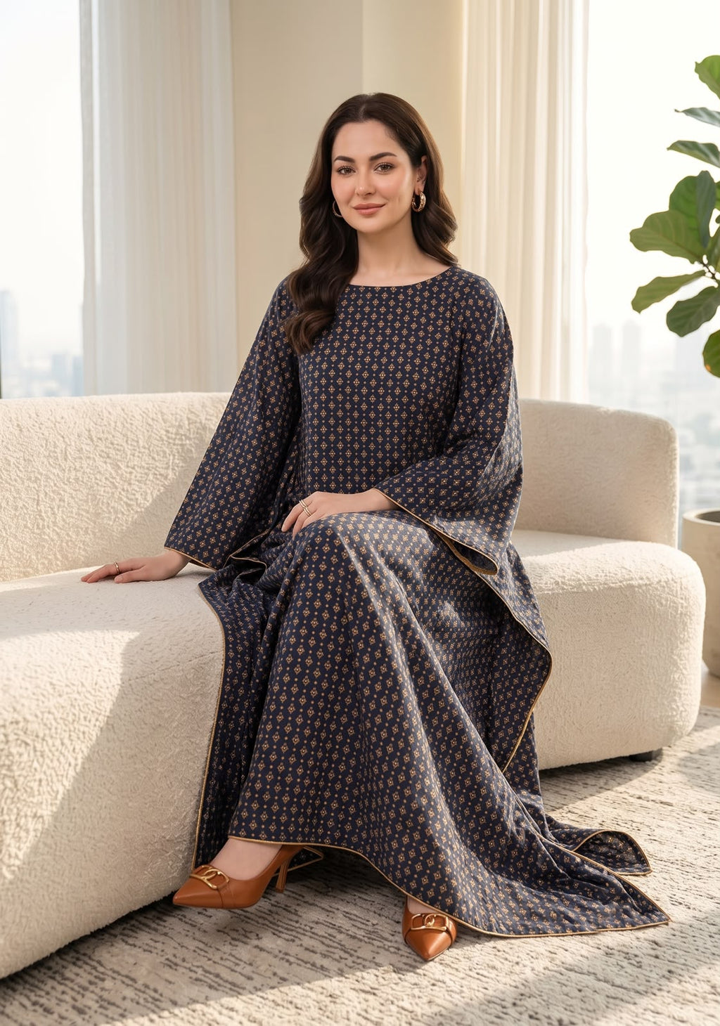 Chinese Pure Printed Chiffon Kaftan