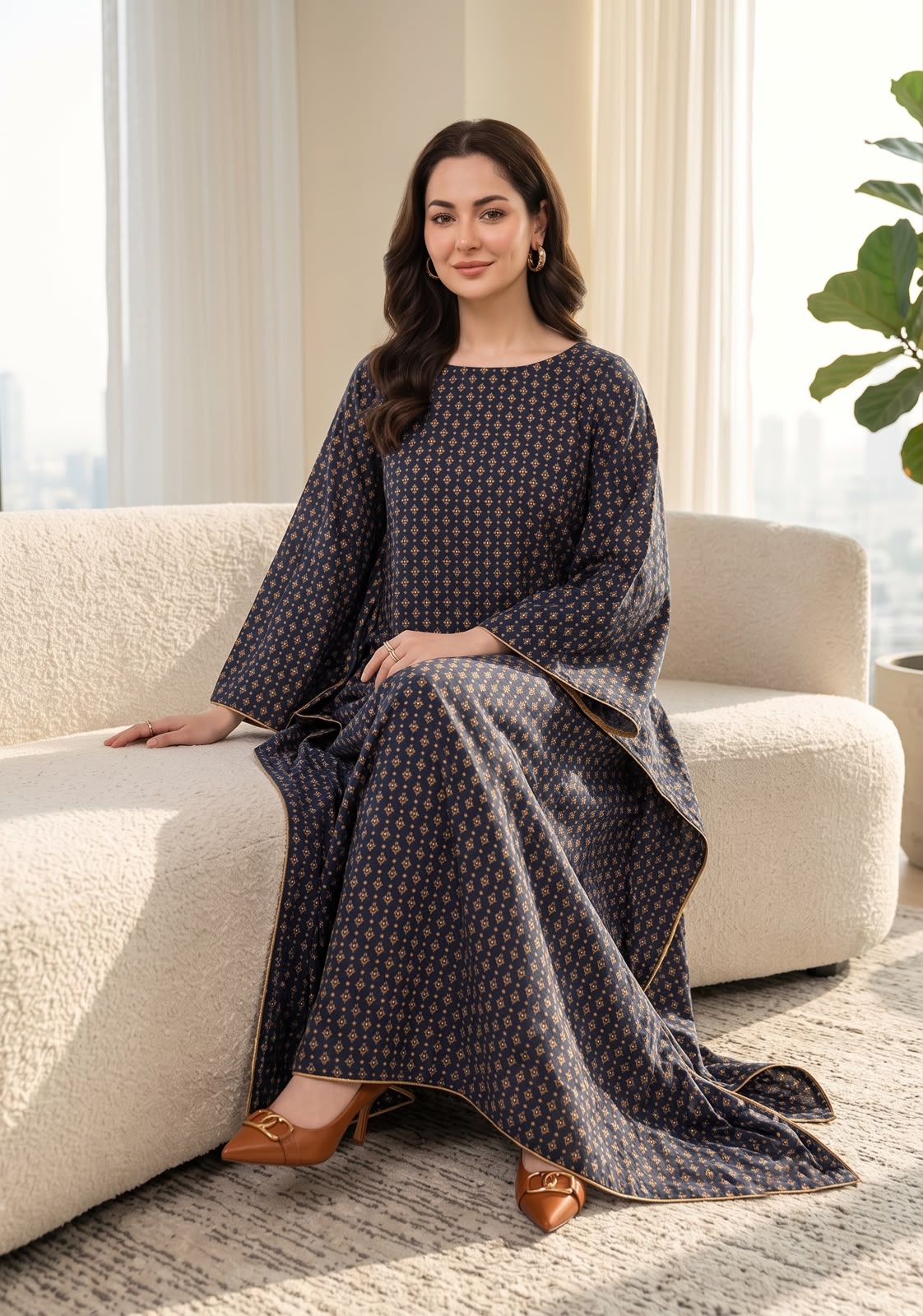 Chinese Pure Printed Chiffon Kaftan