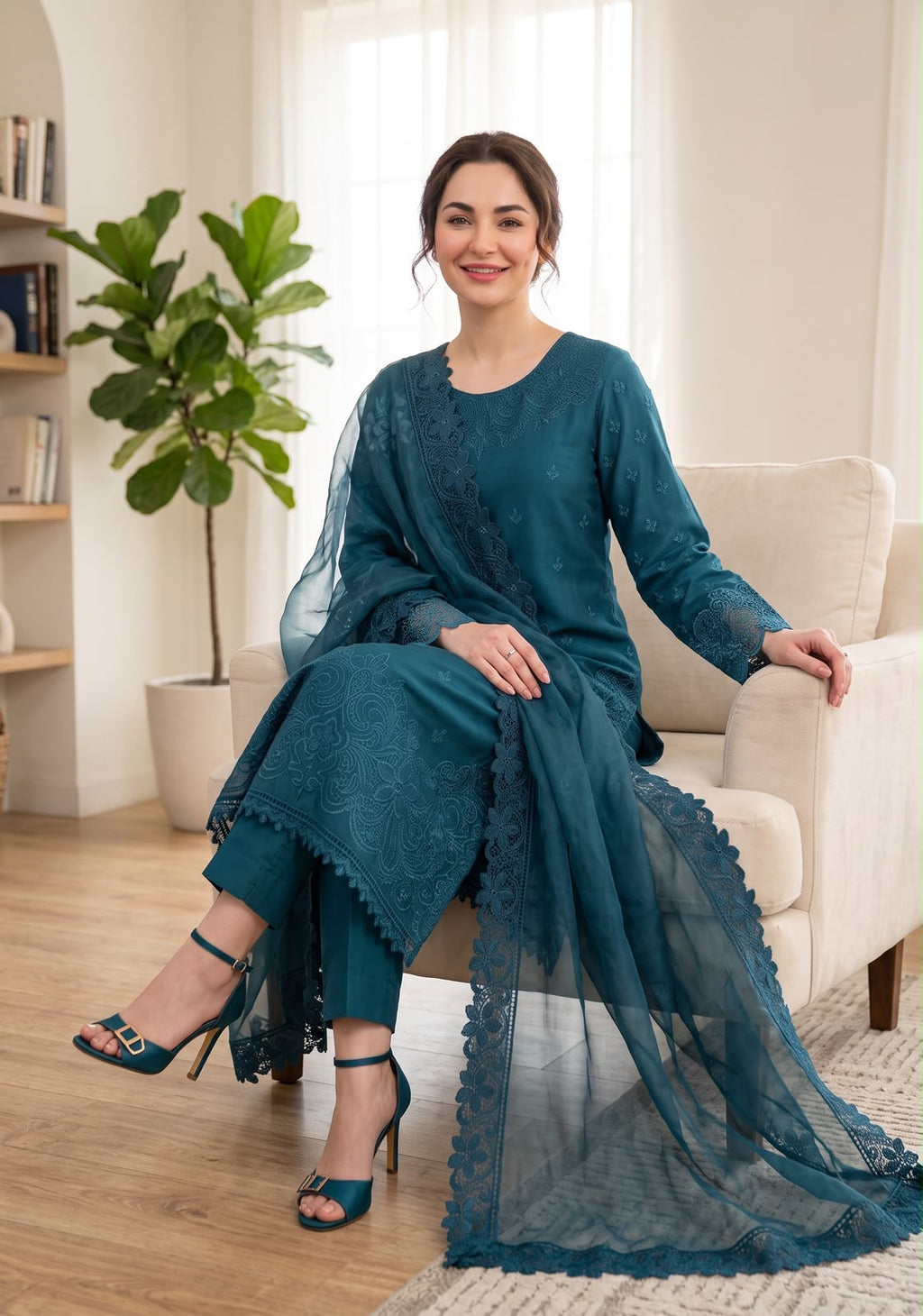 Embroidered Shamooz Silk Luxury Dress