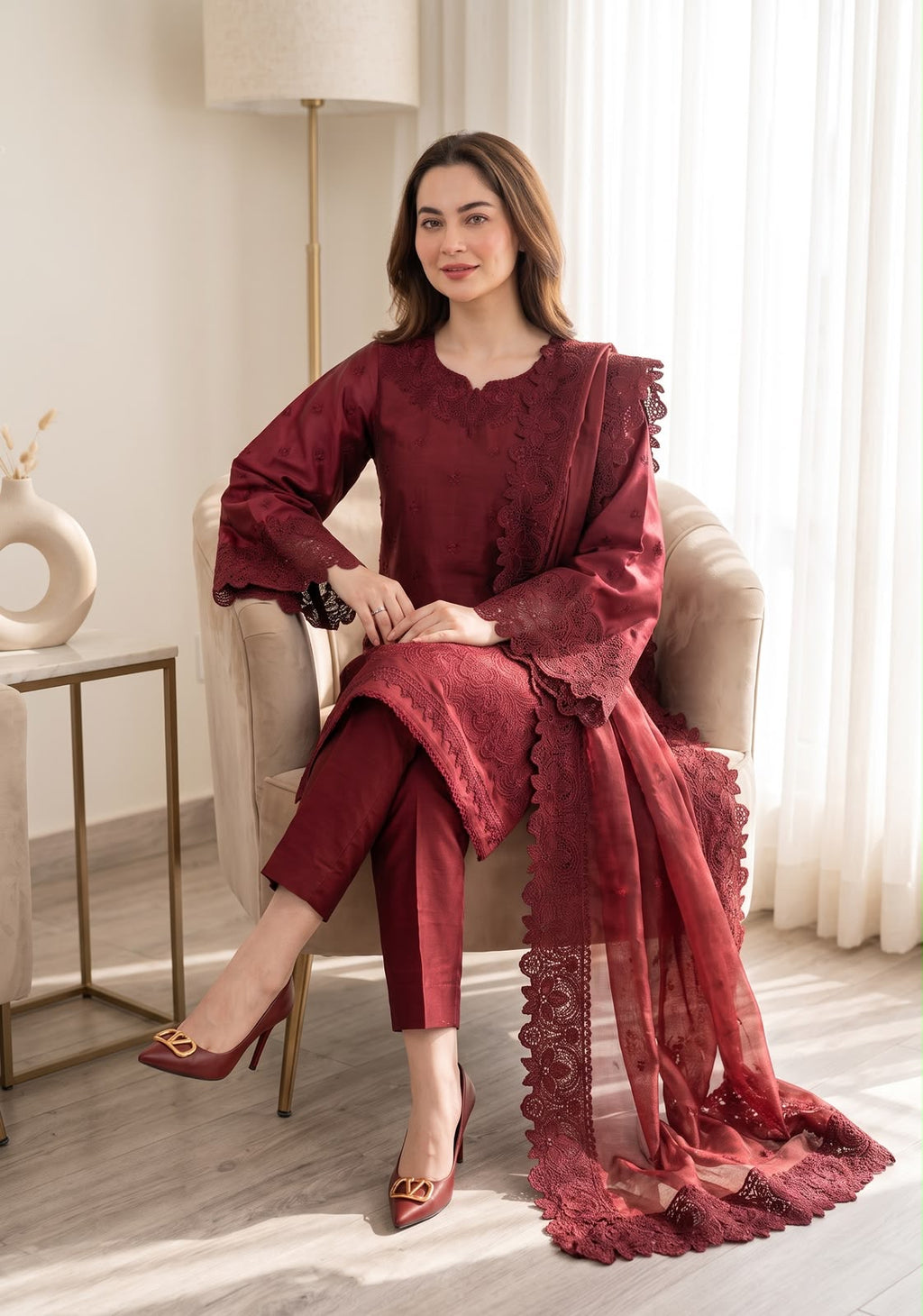 Embroidered Shamooz Silk Luxury Dress