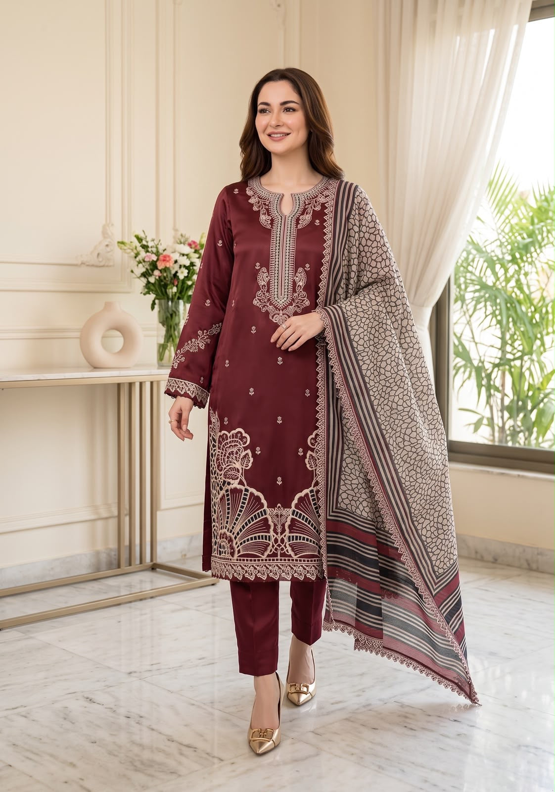 Embroidery Luxury Shamooz Silk Dress