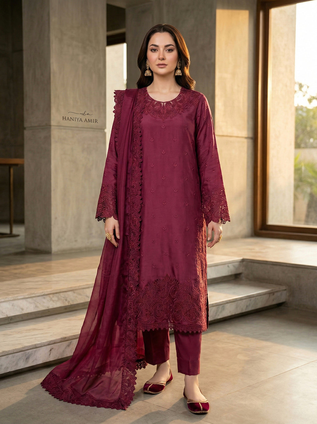 Embroidered Shamooz Silk Unstitched Suit