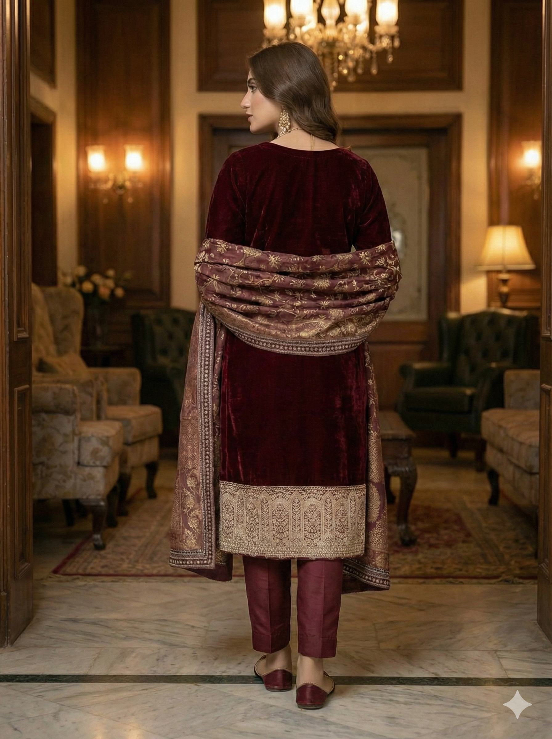 Embroidered Velvet 3Pc Suit