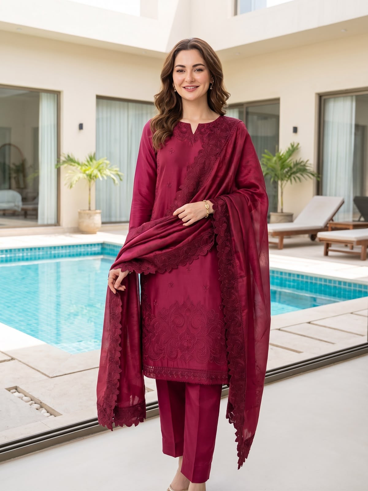 Embroidered Shamooz Silk Luxury Dress