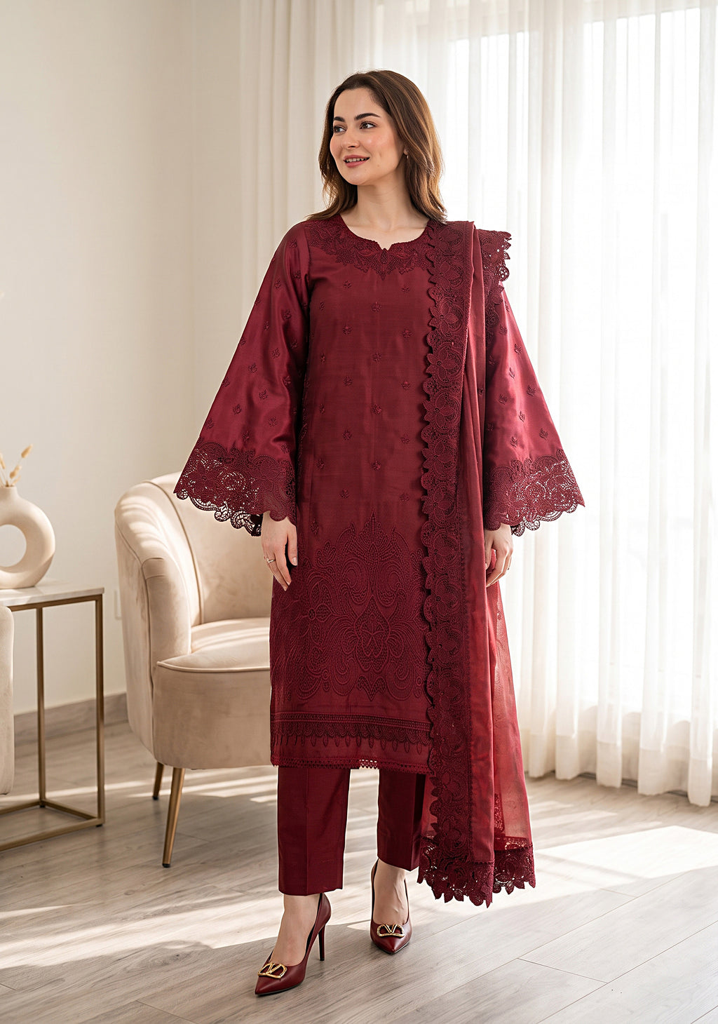 Embroidered Shamooz Silk Luxury Dress