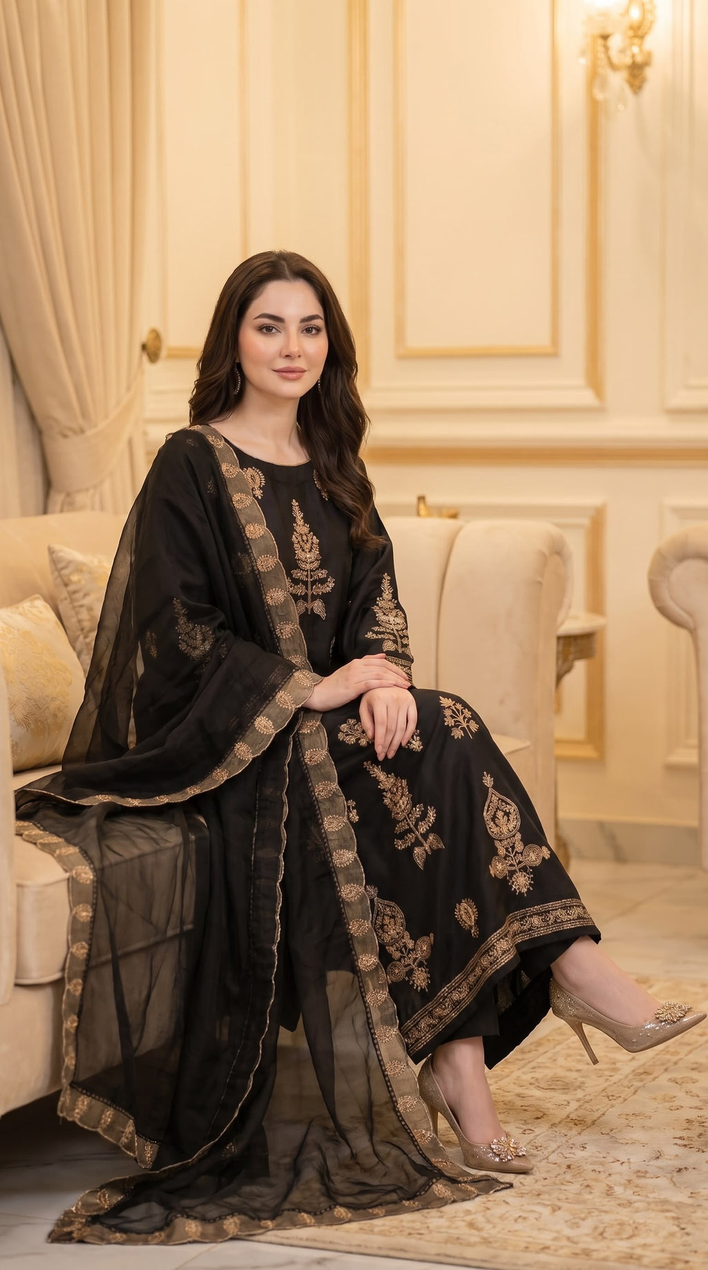 Embroidered Luxury Shamooz Silk Dress