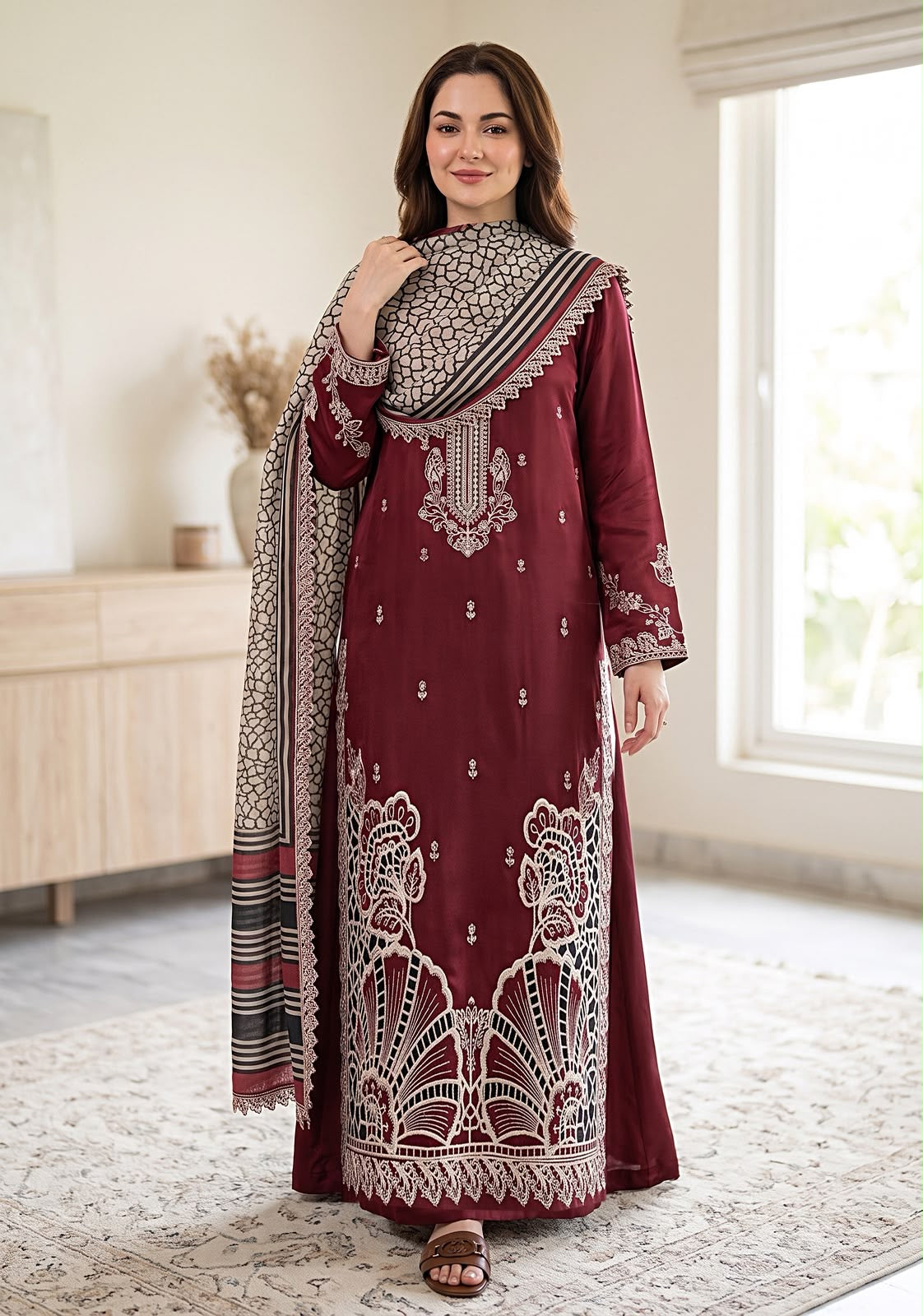 Embroidery Luxury Shamooz Silk Dress