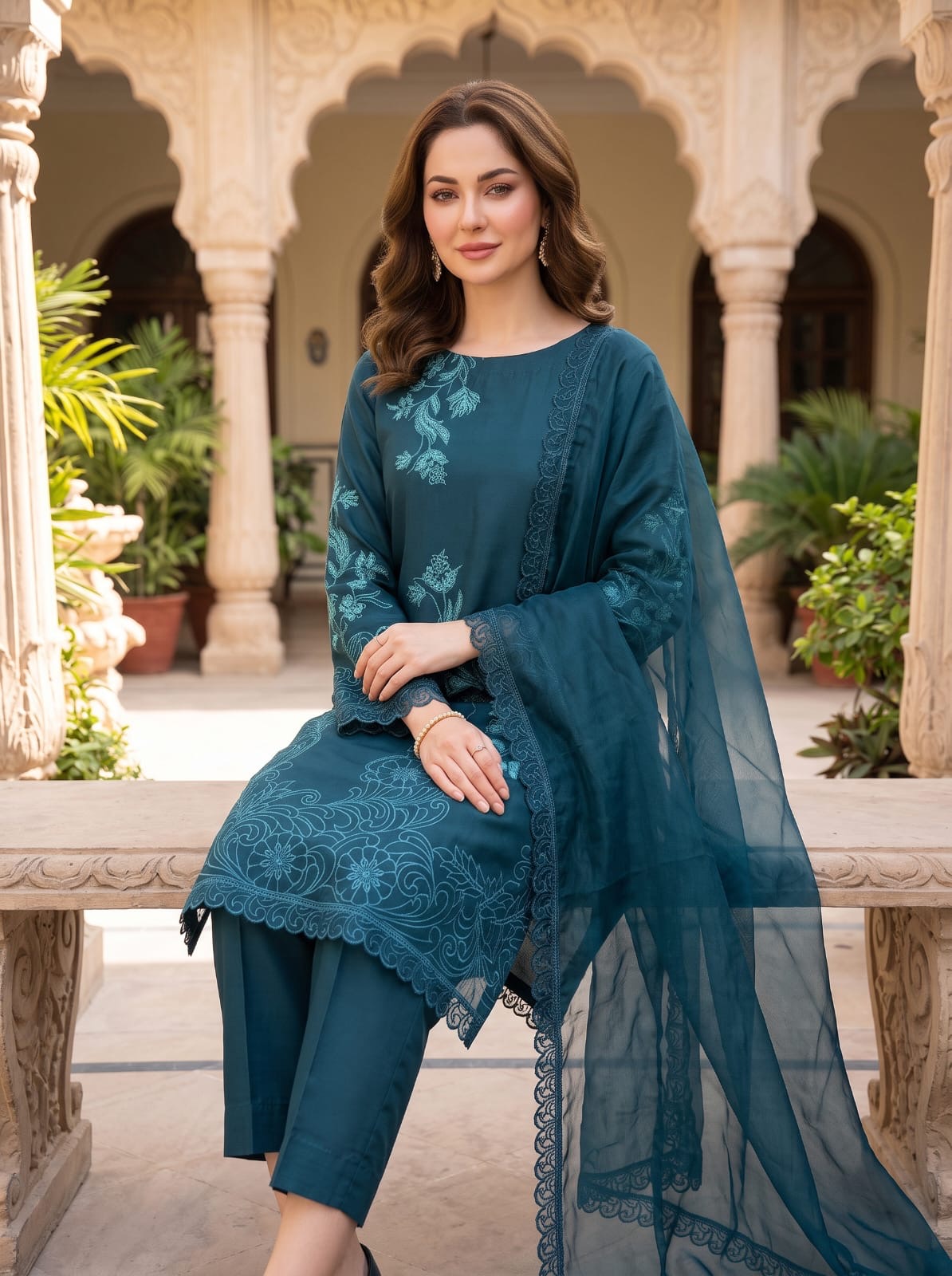 Embroidered Luxury Shamooz Silk Dress