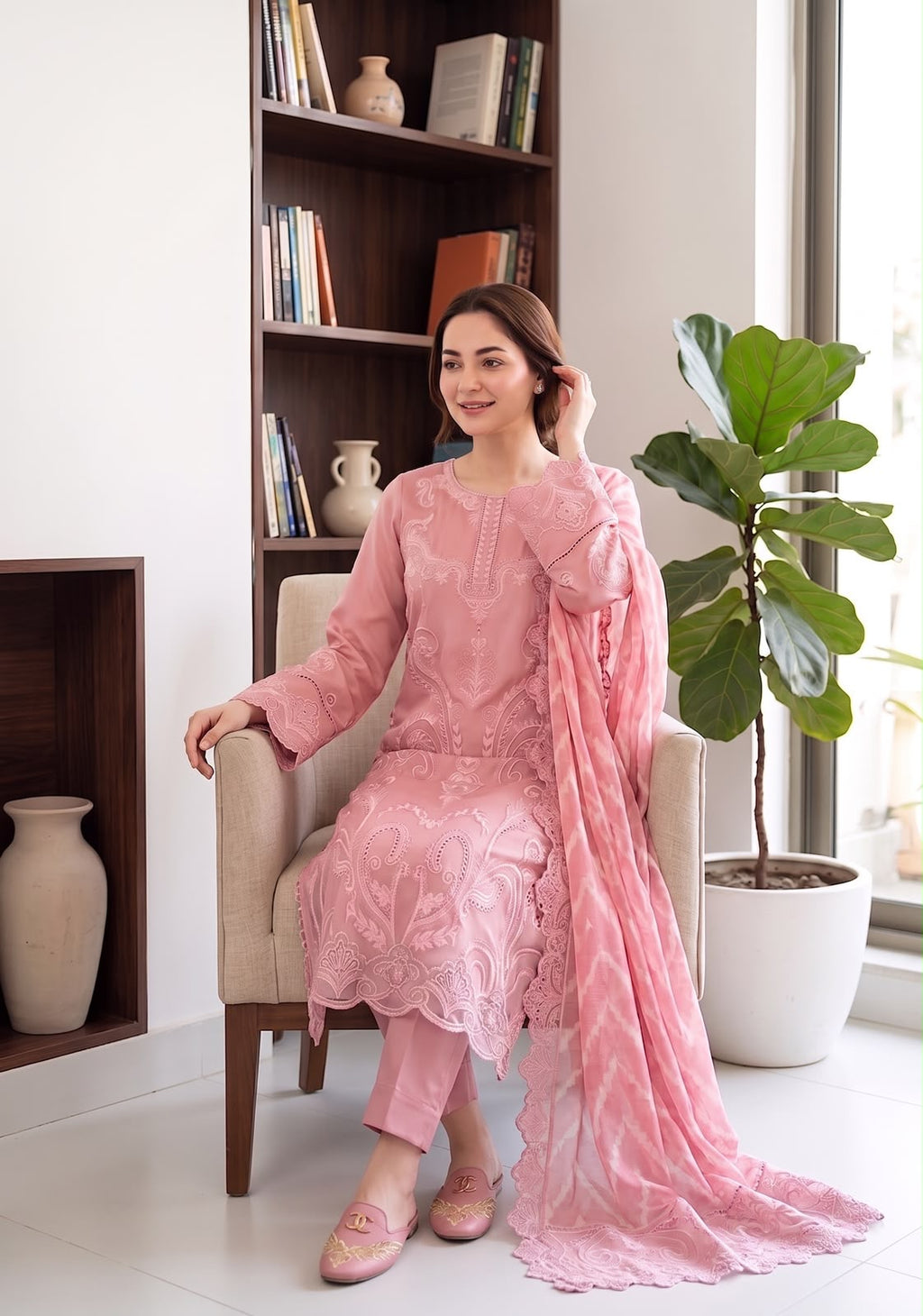 Embroidered Luxury Shamooz Silk Dress