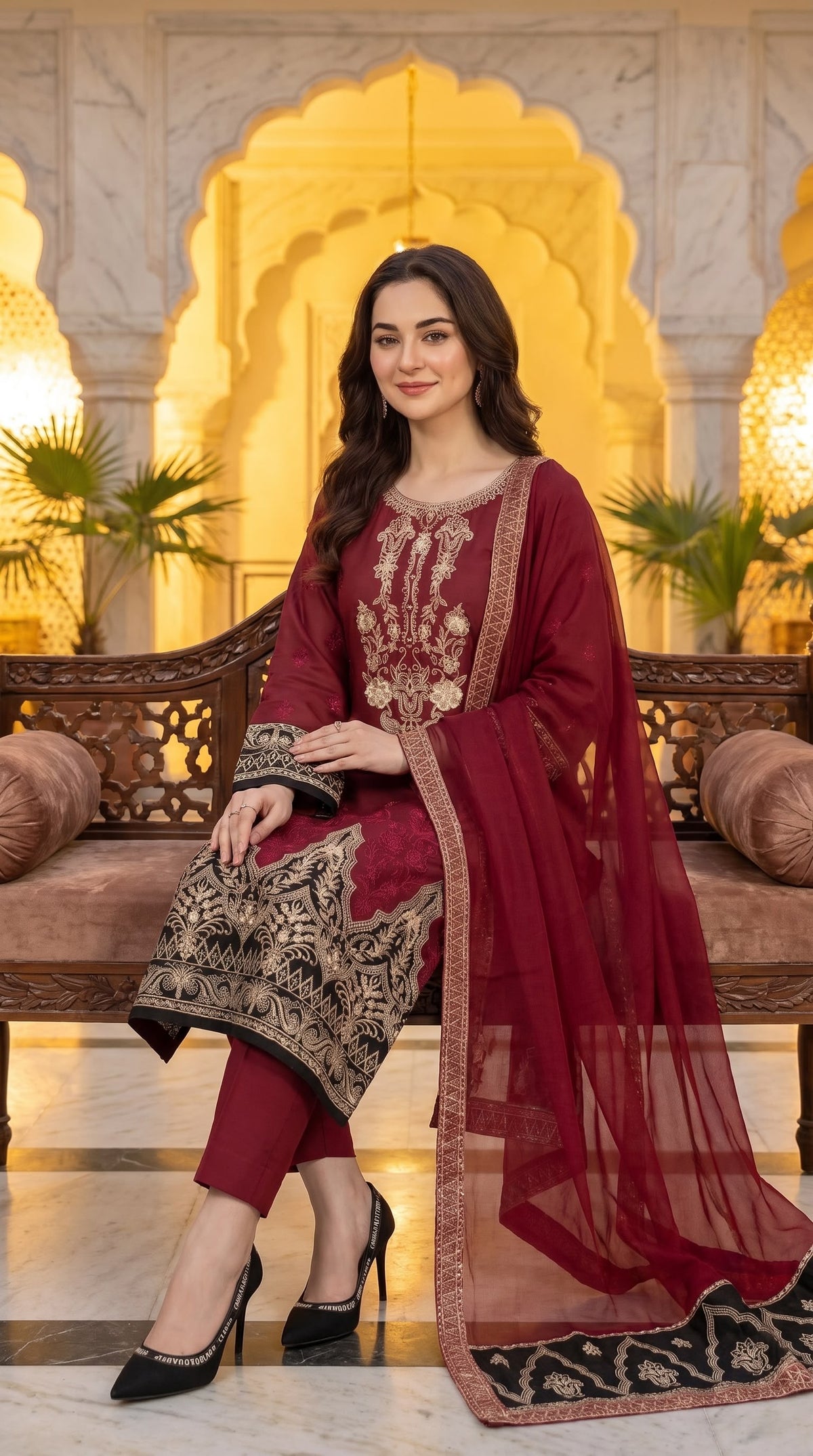 Embroidered Luxury Shamooz Silk Dress