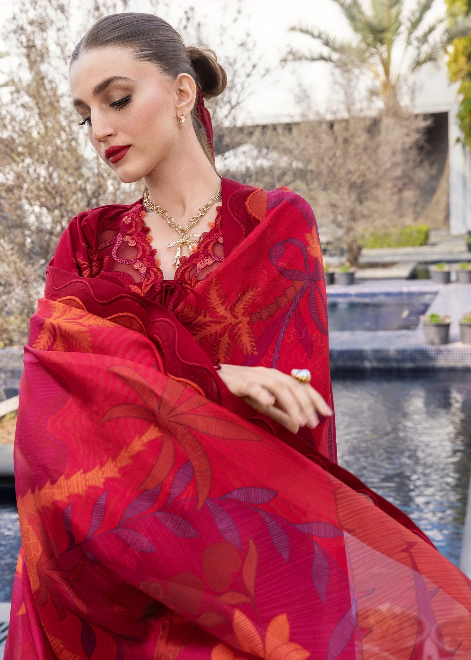 Crimson Embroidered Luxury Lawn