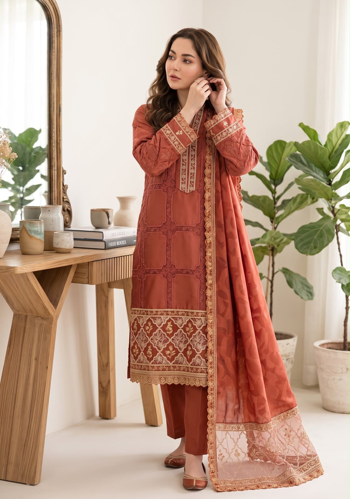 Embroidered Luxury Shamooz Silk Dress