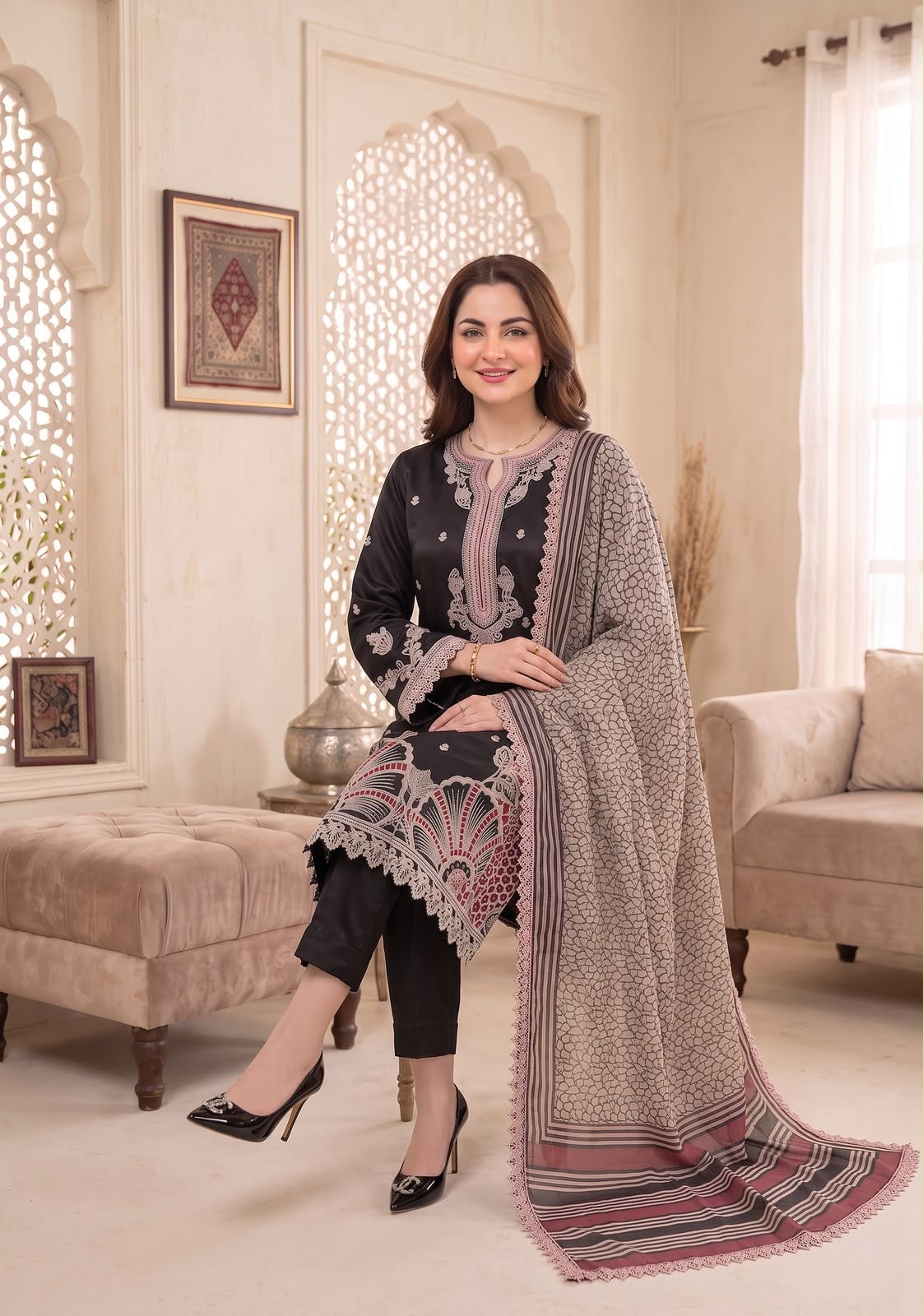 Embroidered Luxury Shamooz Silk Dress