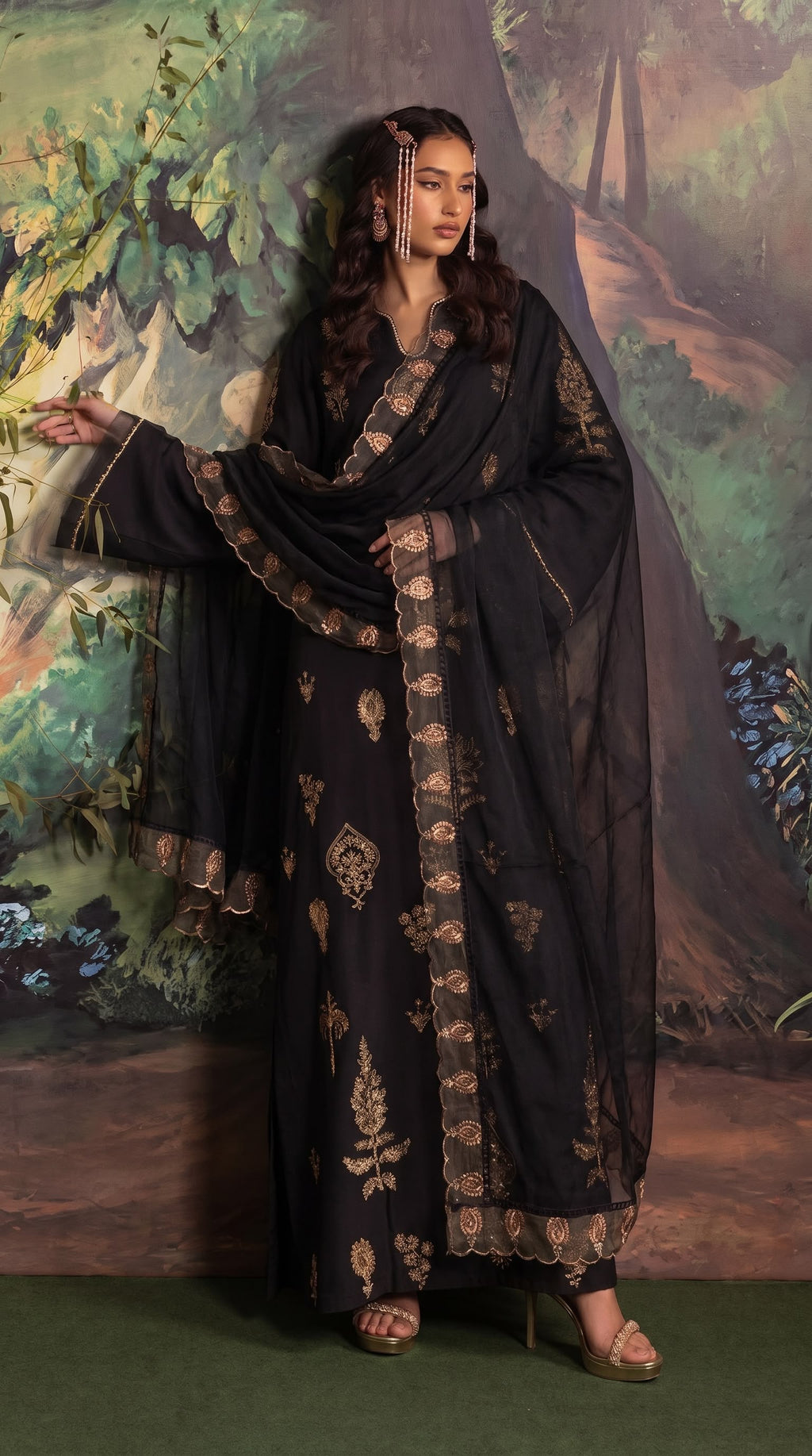 Embroidered Luxury Shamooz Silk Dress