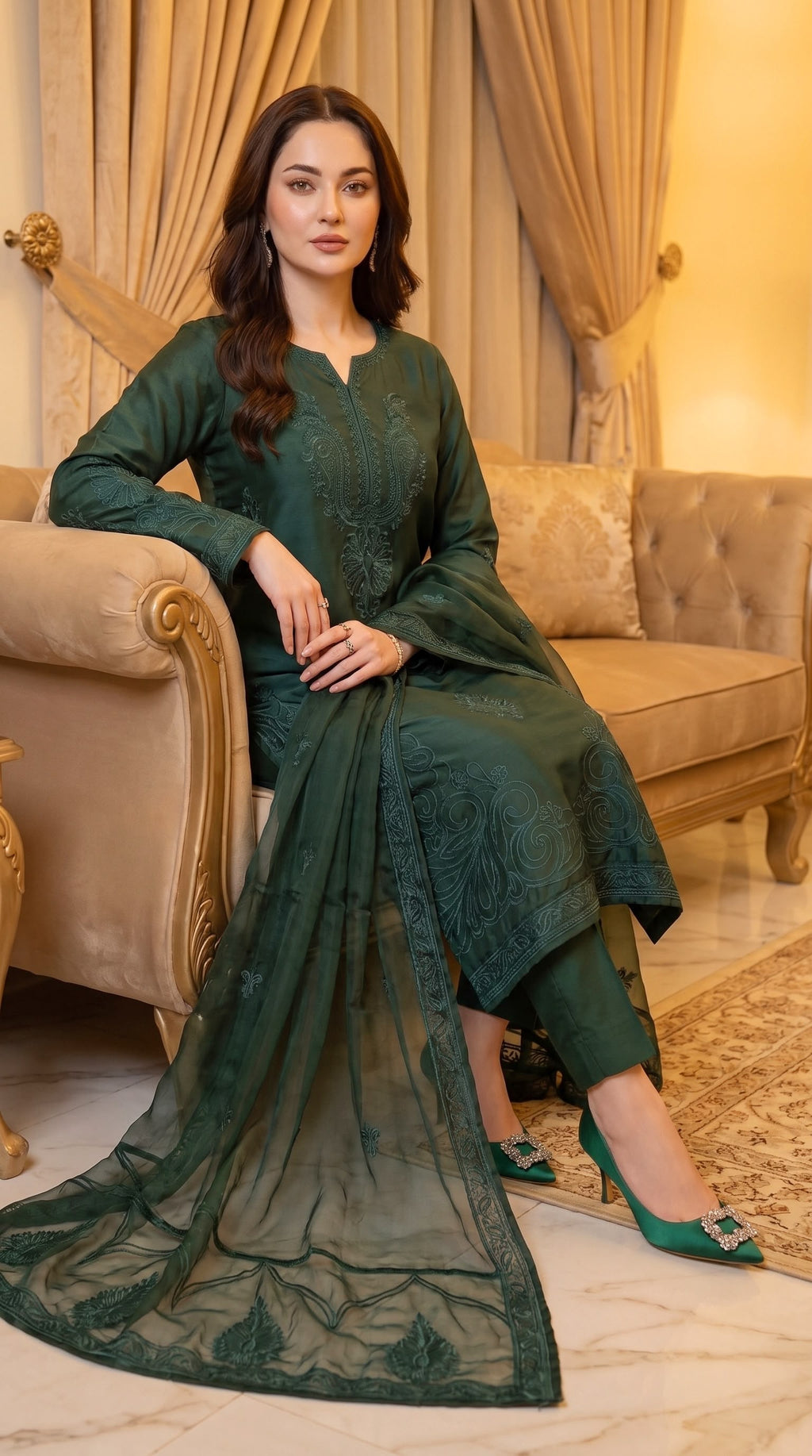Embroidered Luxury Shamooz Silk Dress