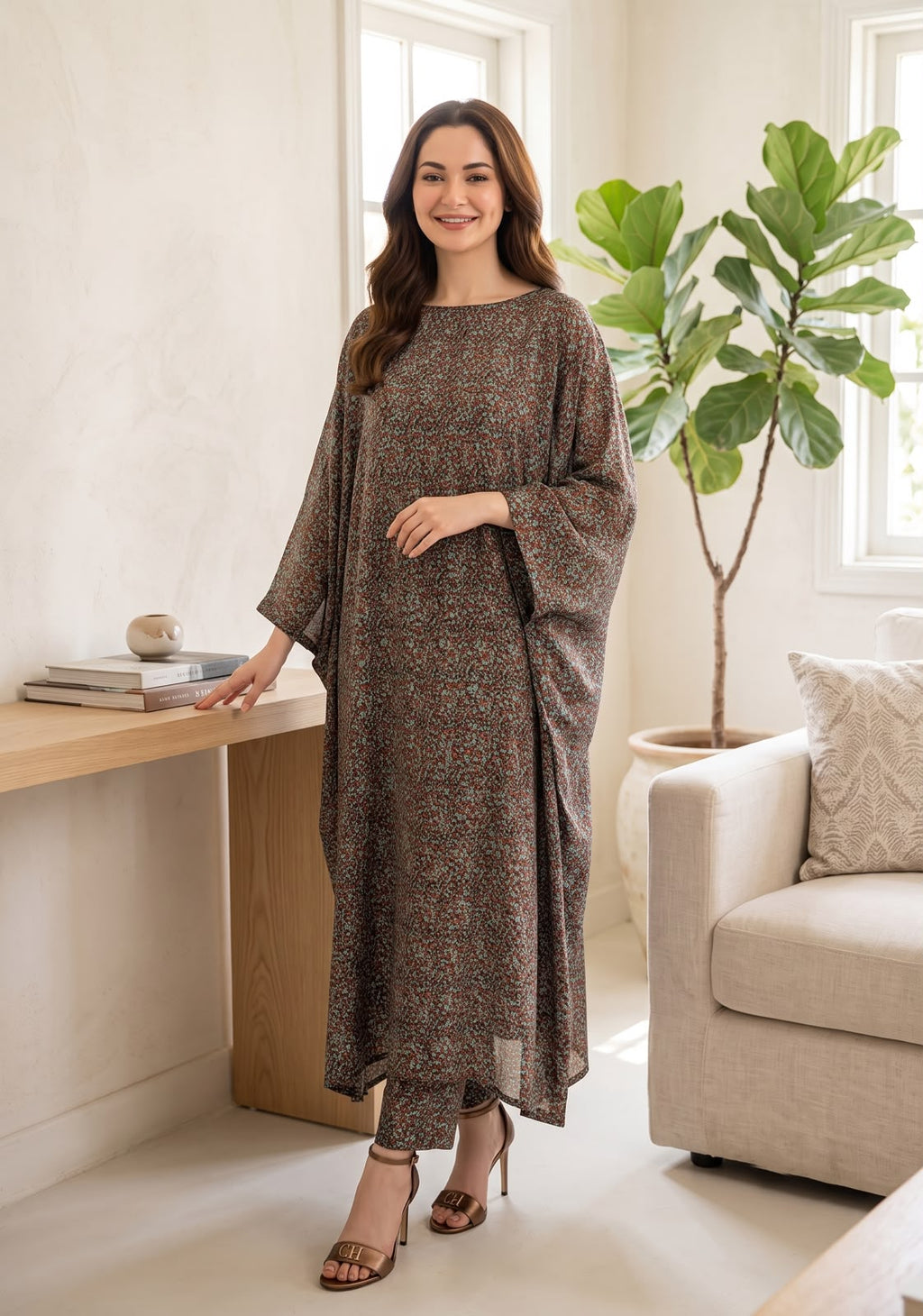 Chinese Pure Printed Chiffon Kaftan