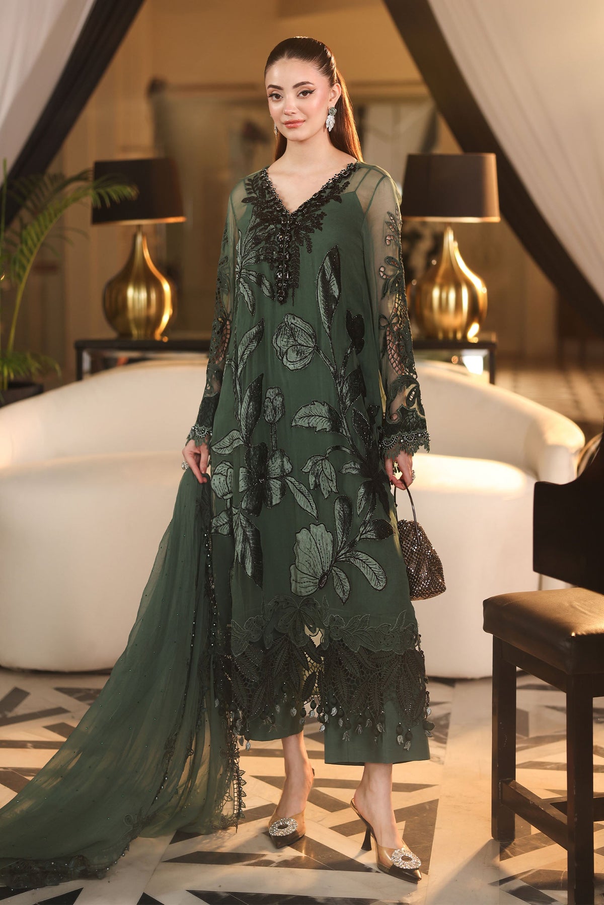 Maria B Embroidered Luxury Chiffon Dress