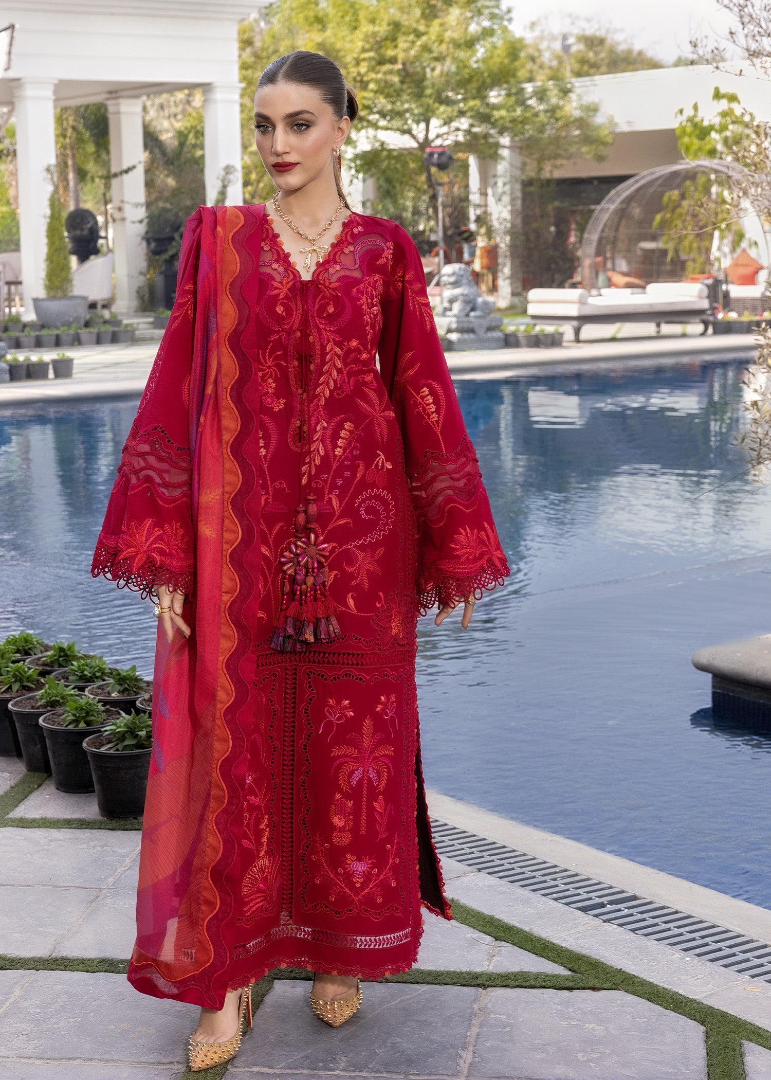 Crimson Embroidered Luxury Lawn