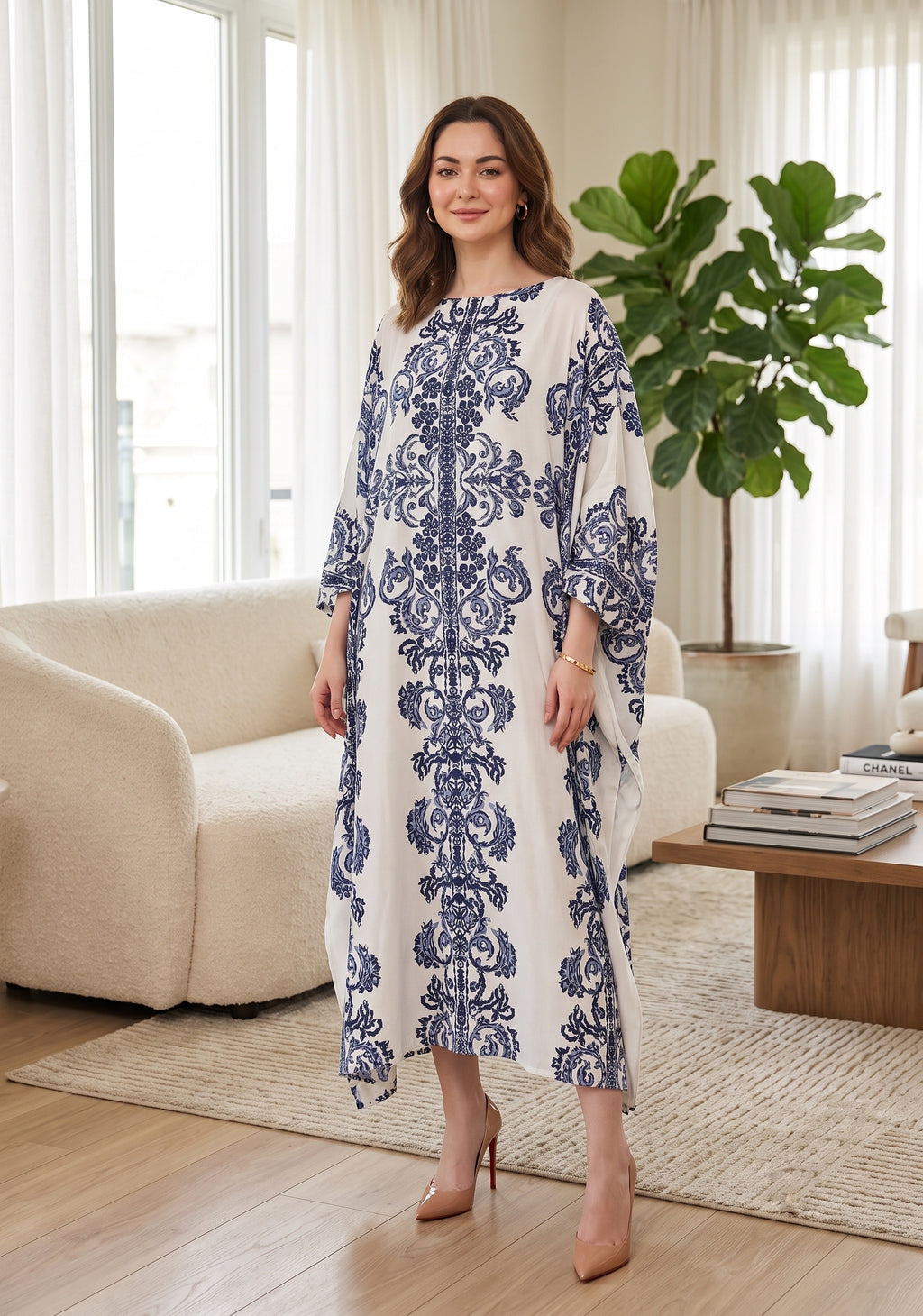 Printed Shamooz Silk Kaftan