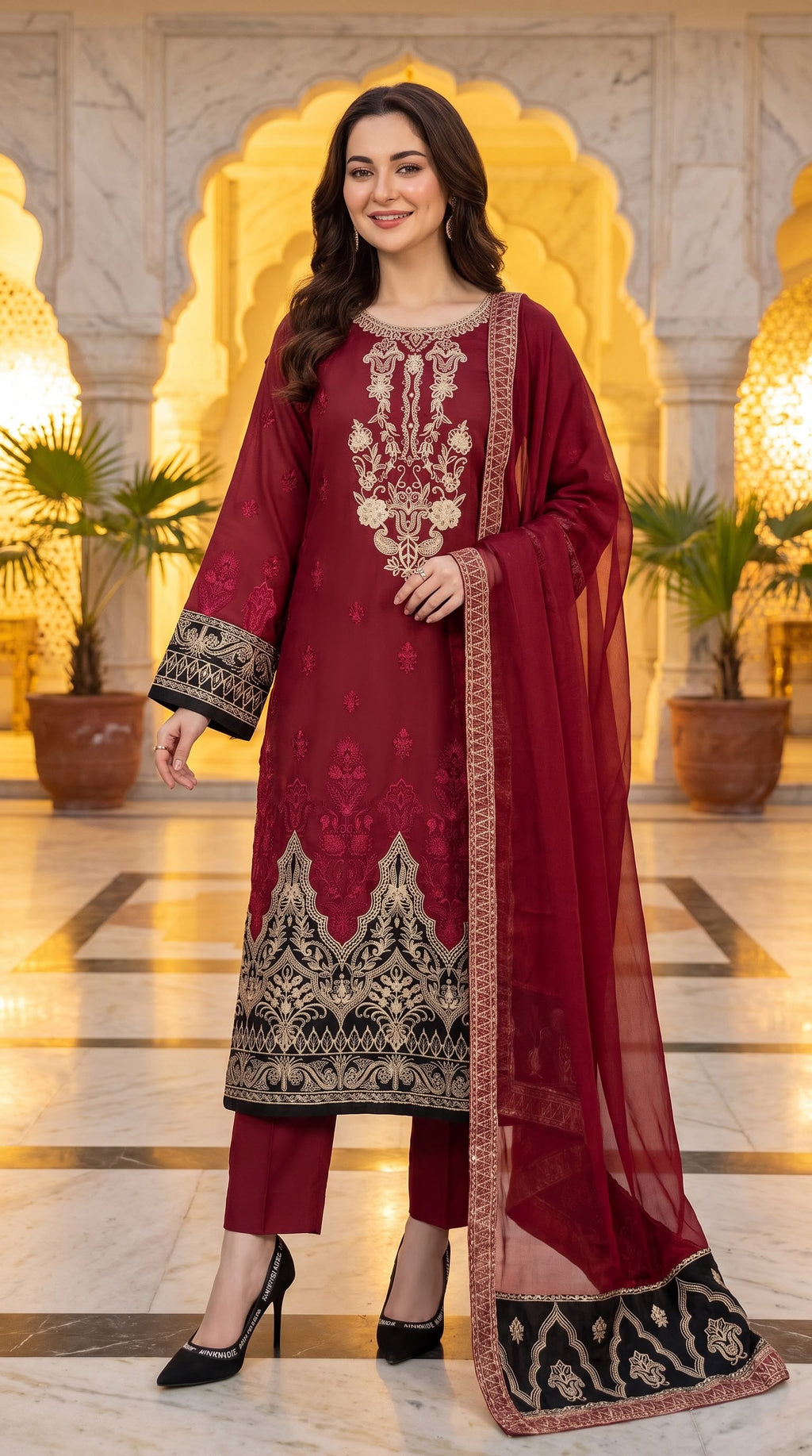 Embroidered Luxury Shamooz Silk Dress