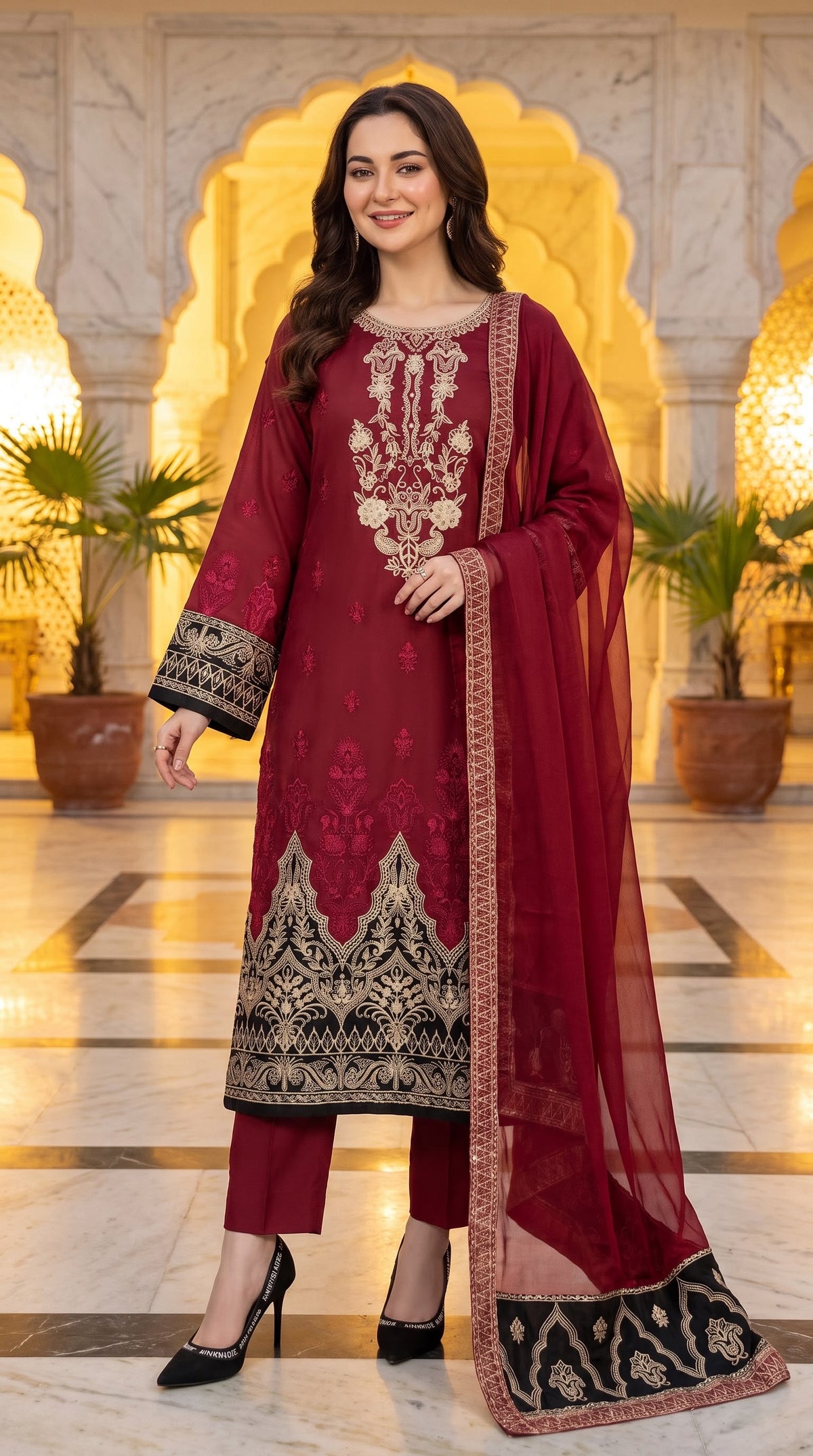 Embroidered Luxury Shamooz Silk Dress
